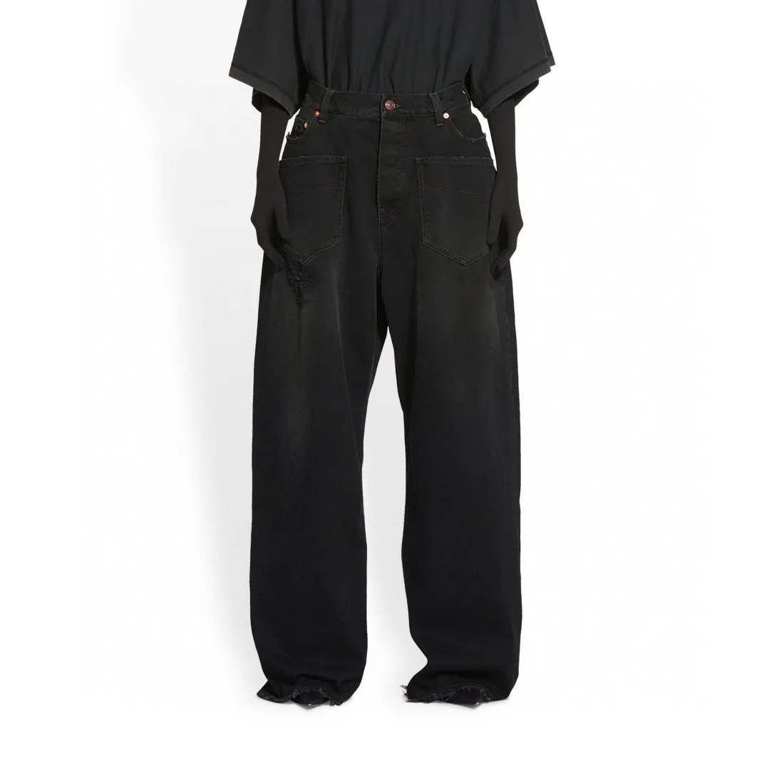 Reversed Pocket Distressed Wide-Leg Jeans D24019935 — view 4