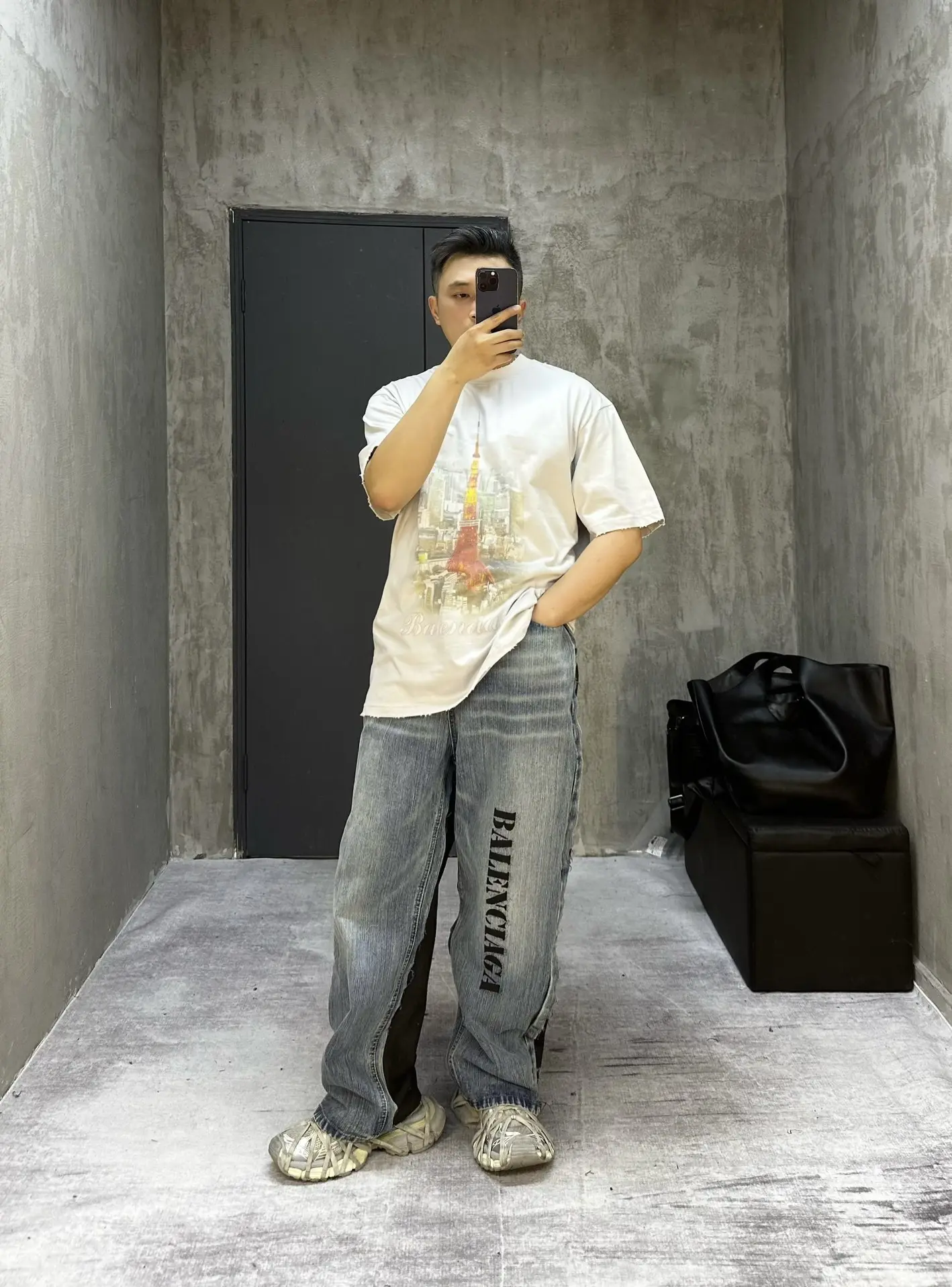Hybrid Denim and Jersey Wide-Leg Jeans D23021848 — view 4
