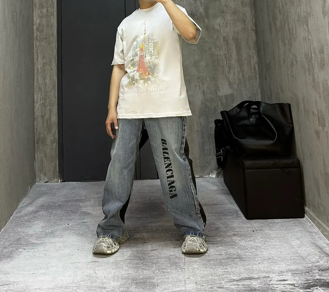Hybrid Denim and Jersey Wide-Leg Jeans D23021848 — view 9
