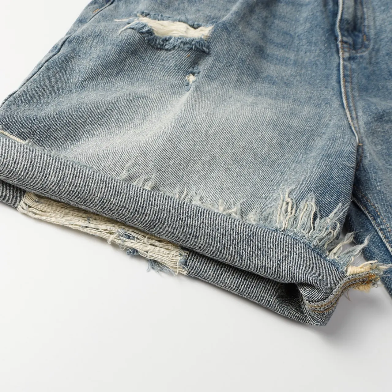 Distressed Wide-Leg Denim Shorts D21519930 — view 7