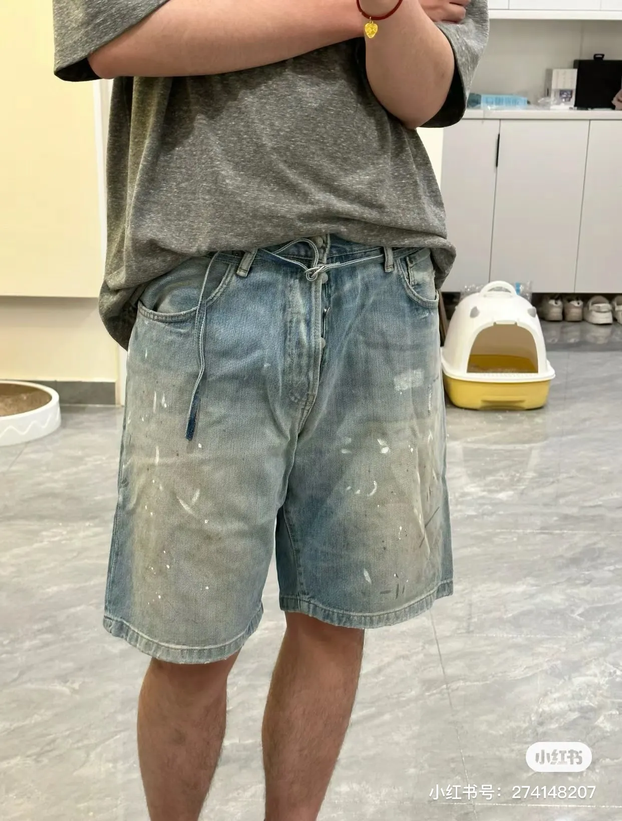 Acne Studios Distressed Paint-Splatter Denim Shorts D22519928