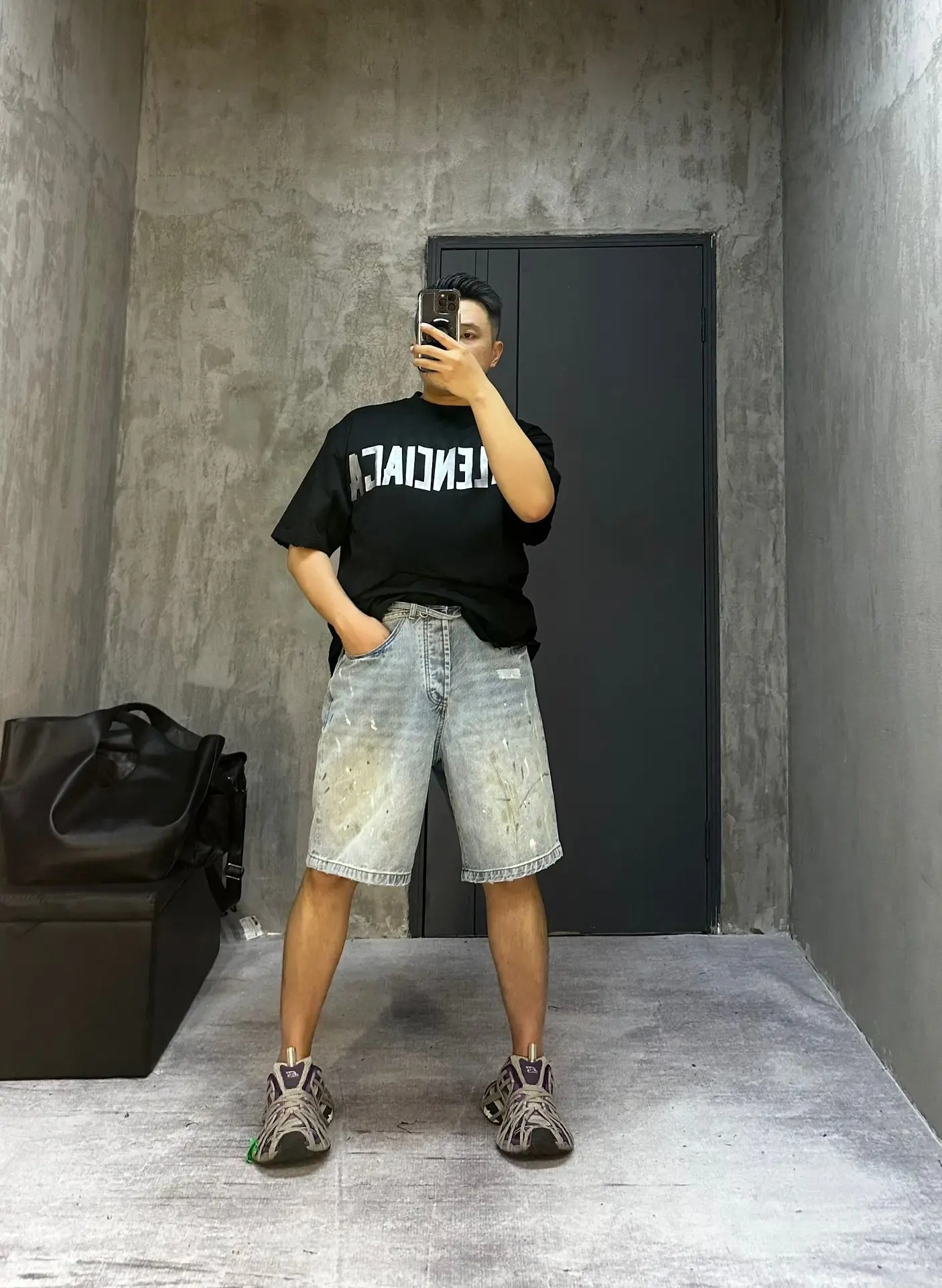 Acne Studios Distressed Paint-Splatter Denim Shorts D22519928 — view 2