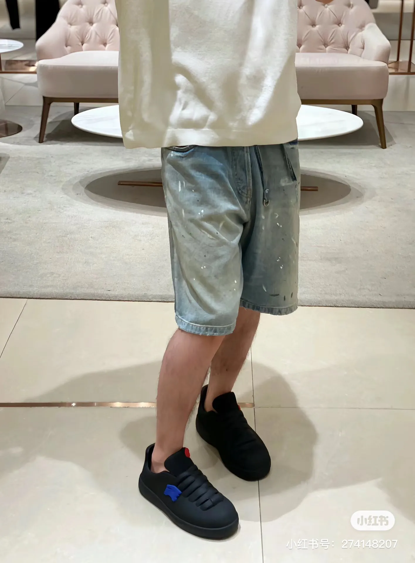Acne Studios Distressed Paint-Splatter Denim Shorts D22519928 — view 3