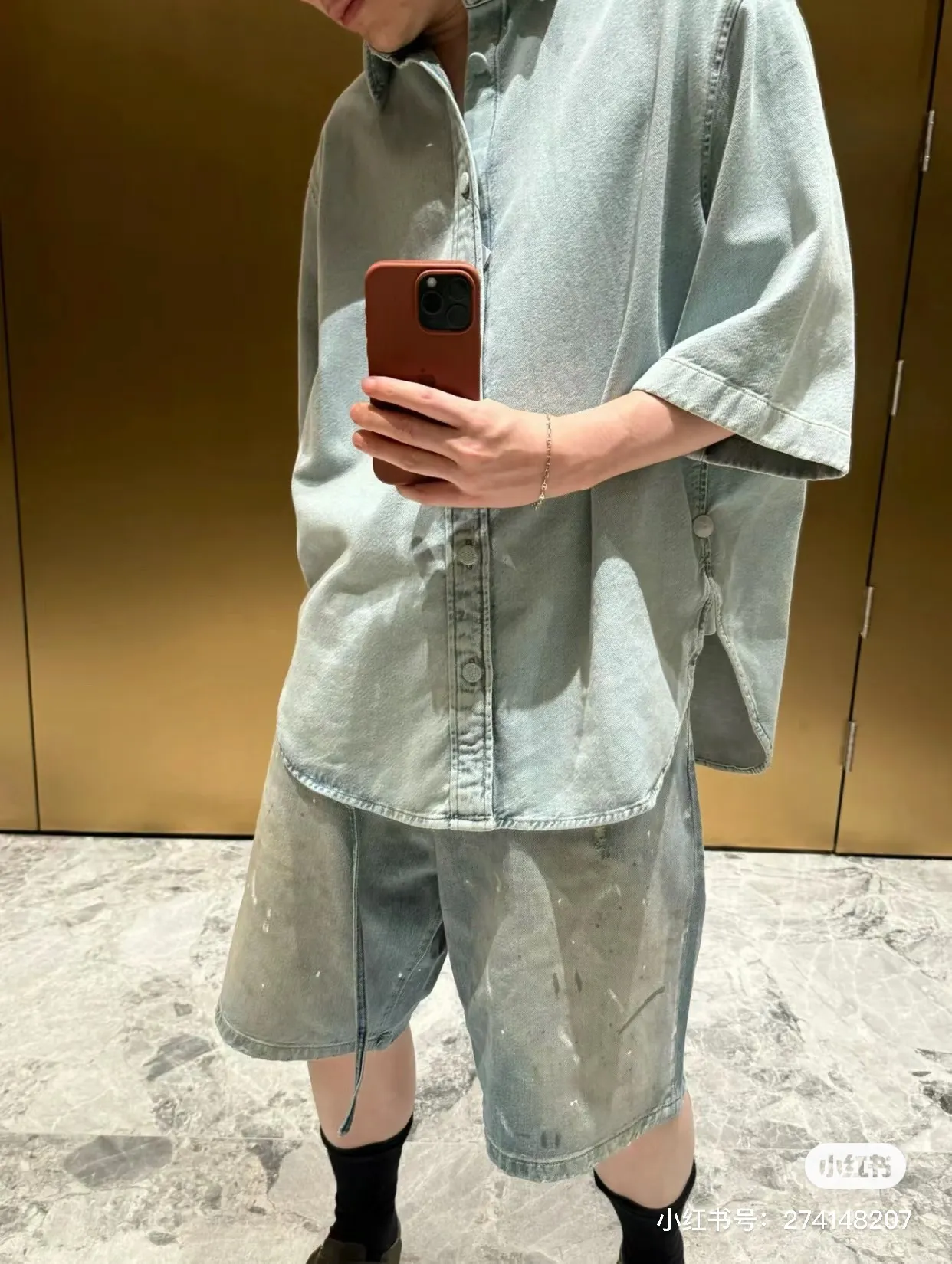 Acne Studios Distressed Paint-Splatter Denim Shorts D22519928 — view 4