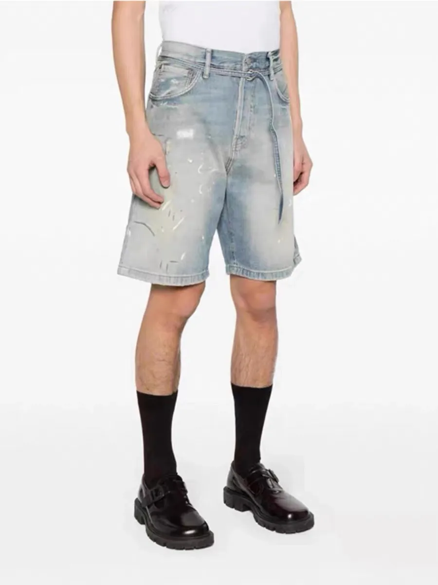 Acne Studios Distressed Paint-Splatter Denim Shorts D22519928 — view 7