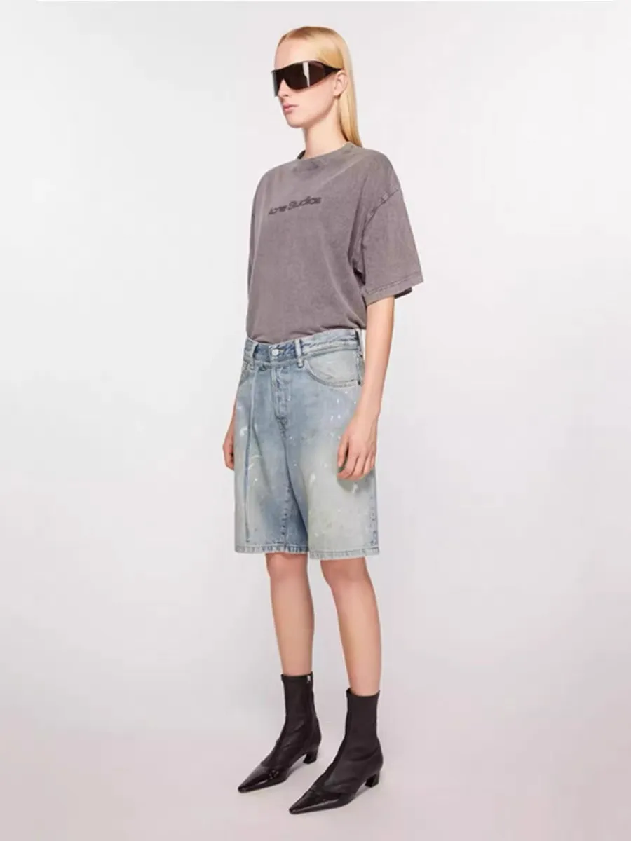 Acne Studios Distressed Paint-Splatter Denim Shorts D22519928 — view 8