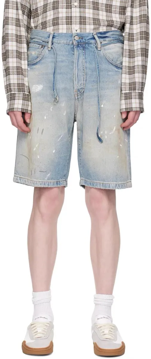 Acne Studios Distressed Paint-Splatter Denim Shorts D22519928 — view 9