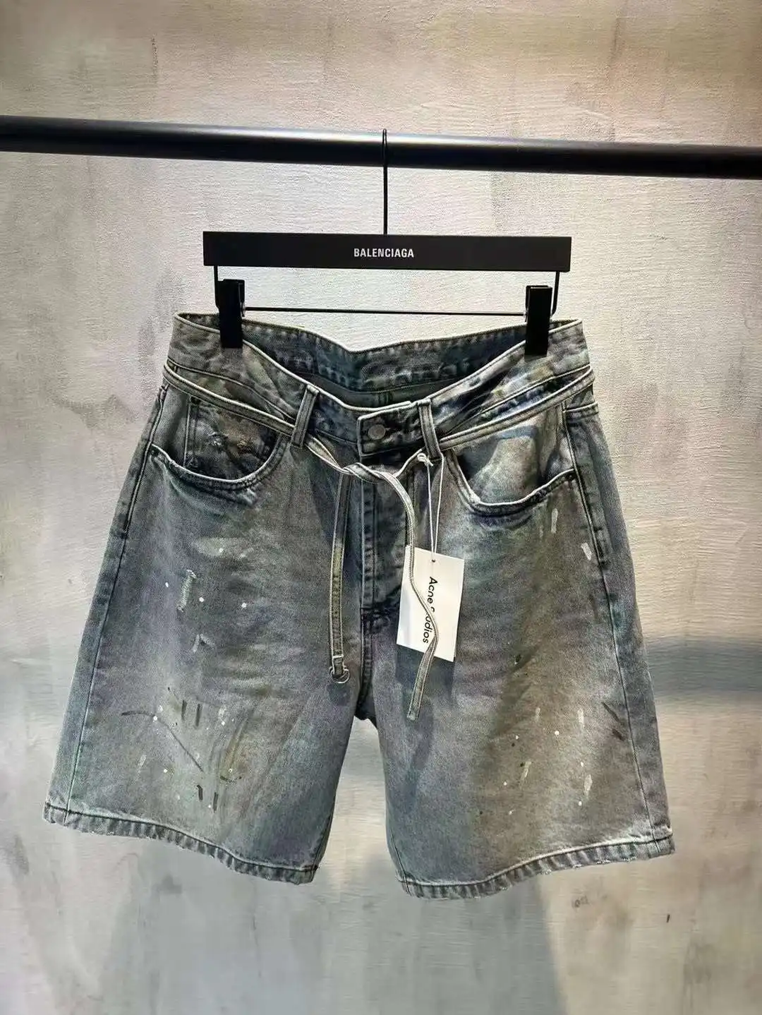 Acne Studios Distressed Paint-Splatter Denim Shorts D22519928 — view 10