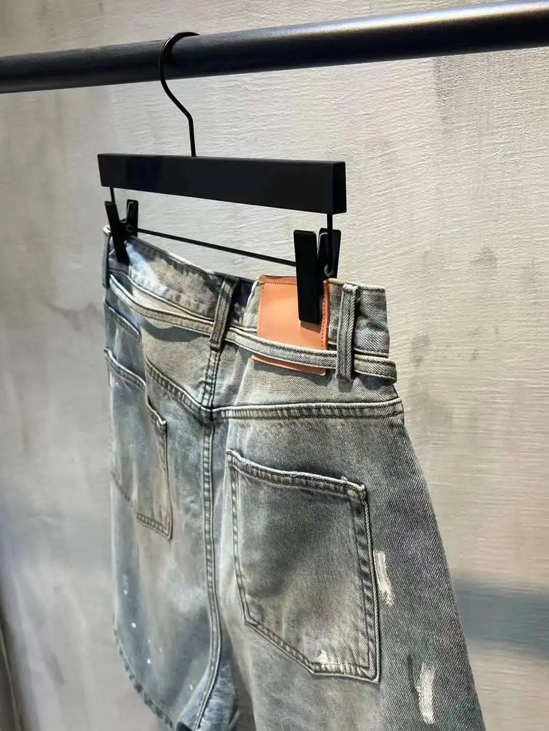 Acne Studios Distressed Paint-Splatter Denim Shorts D22519928 — view 12