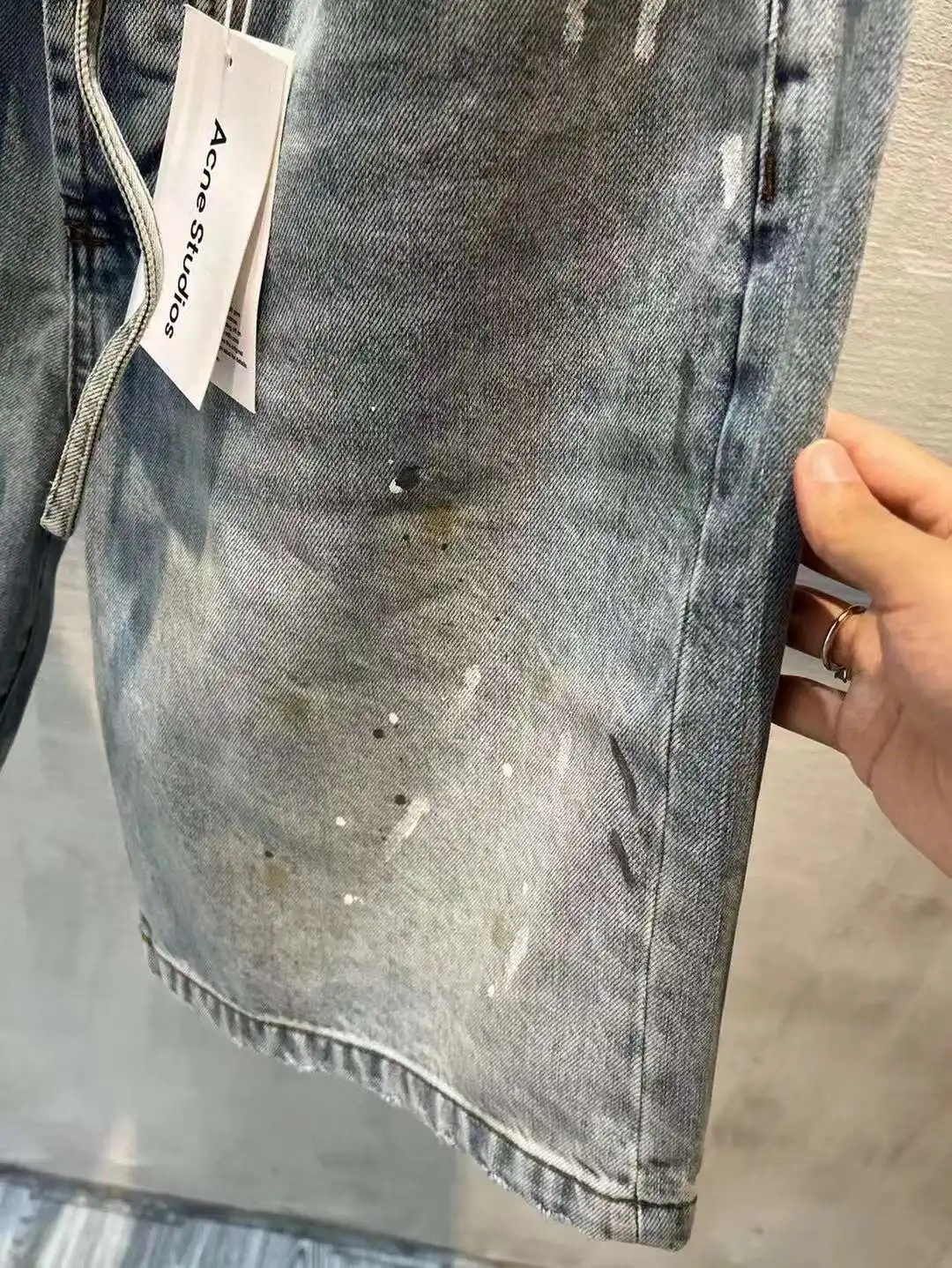 Acne Studios Distressed Paint-Splatter Denim Shorts D22519928 — view 17