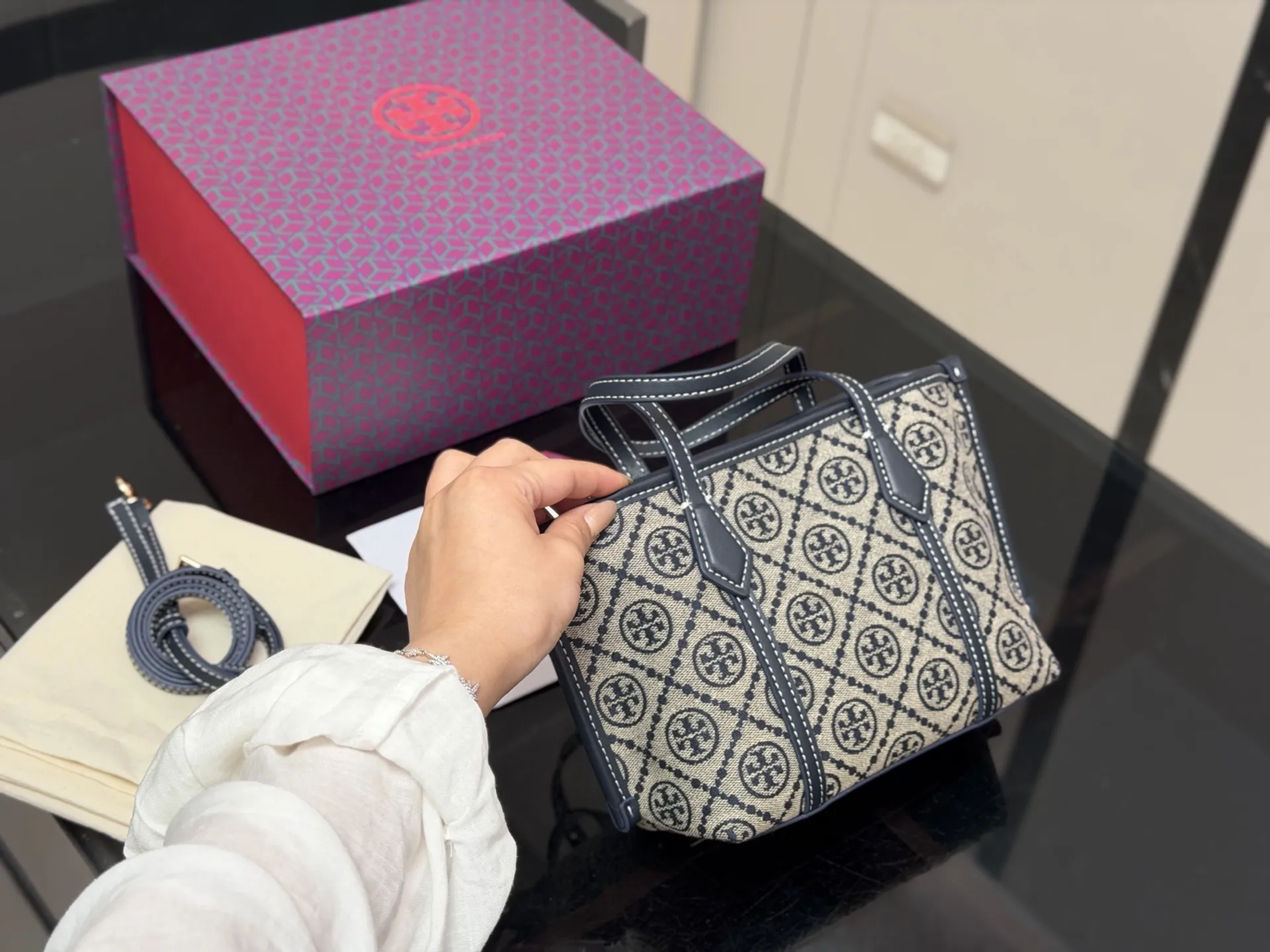 Perry Mini Monogram Jacquard Tote Bag D31018036 — view 2