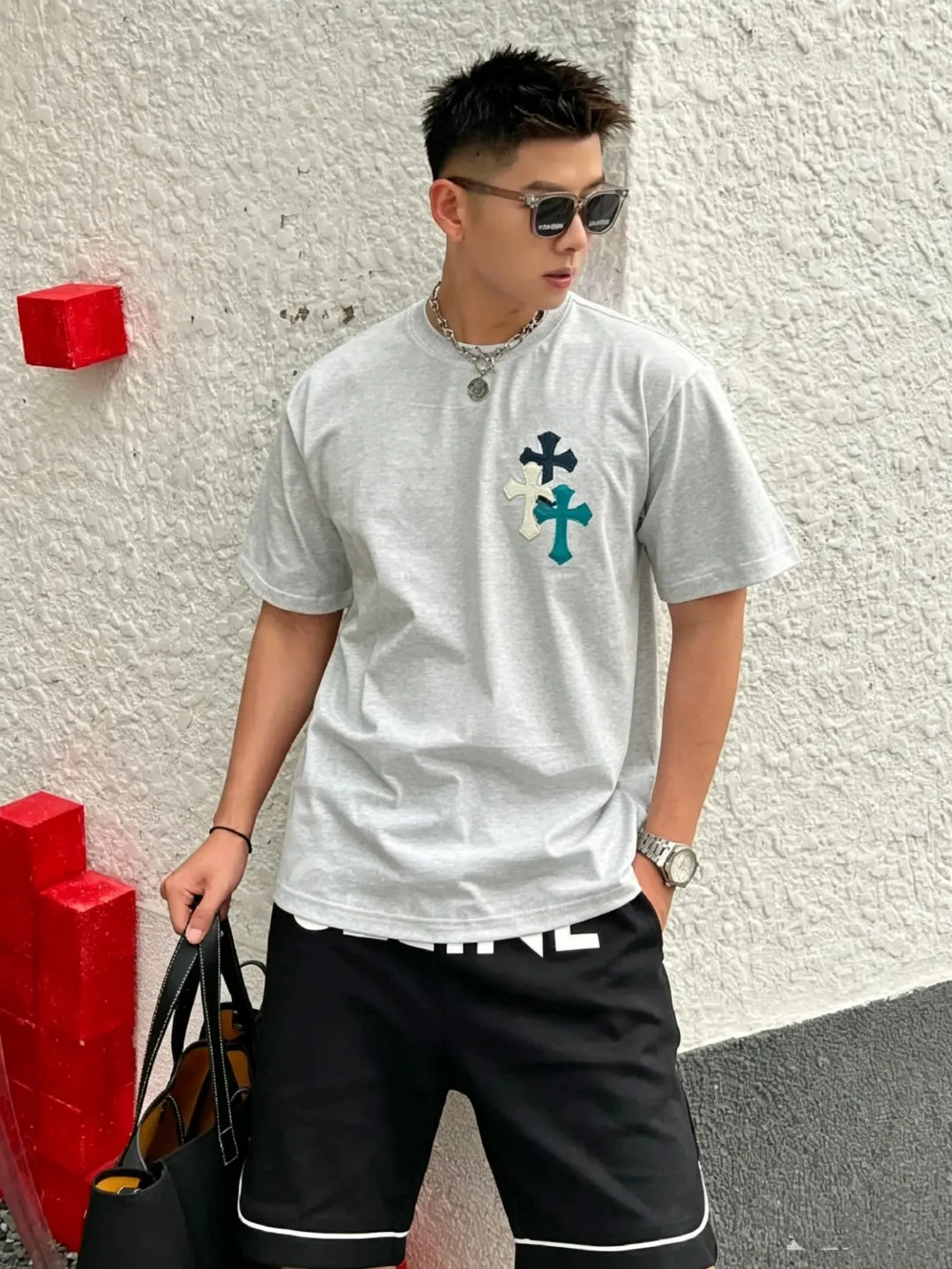 Leather Patch Heavyweight Cotton T-Shirt D12524979