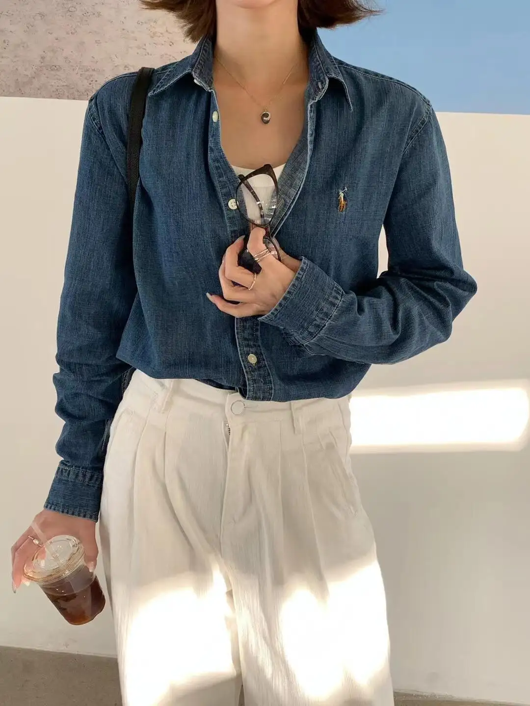 Embroidered Logo Washed Denim Shirt D17524999 — view 7