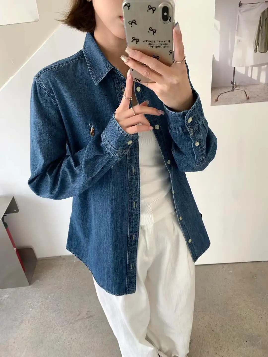 Embroidered Logo Washed Denim Shirt D17524999 — view 9