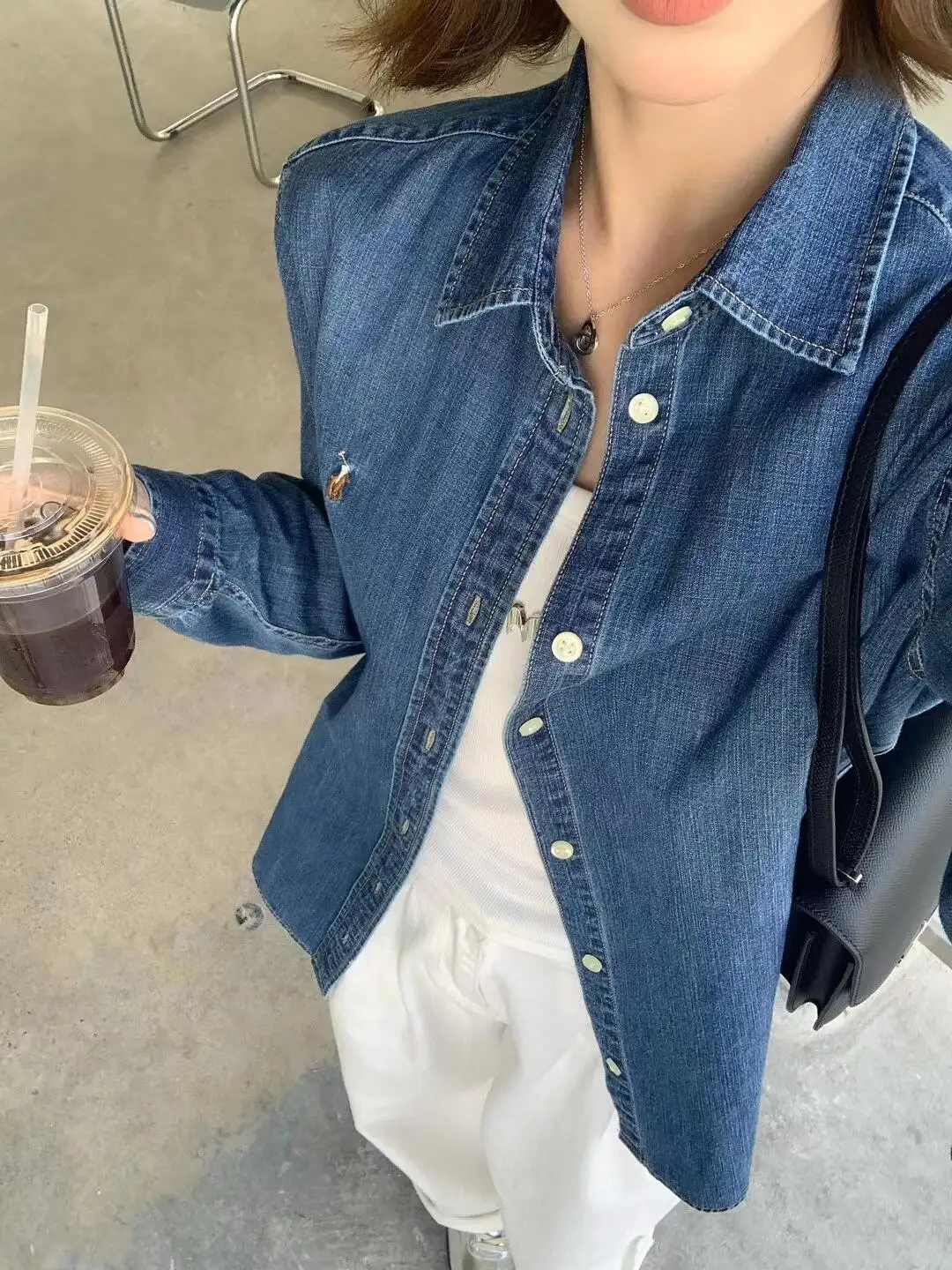 Embroidered Logo Washed Denim Shirt D17524999 — view 10