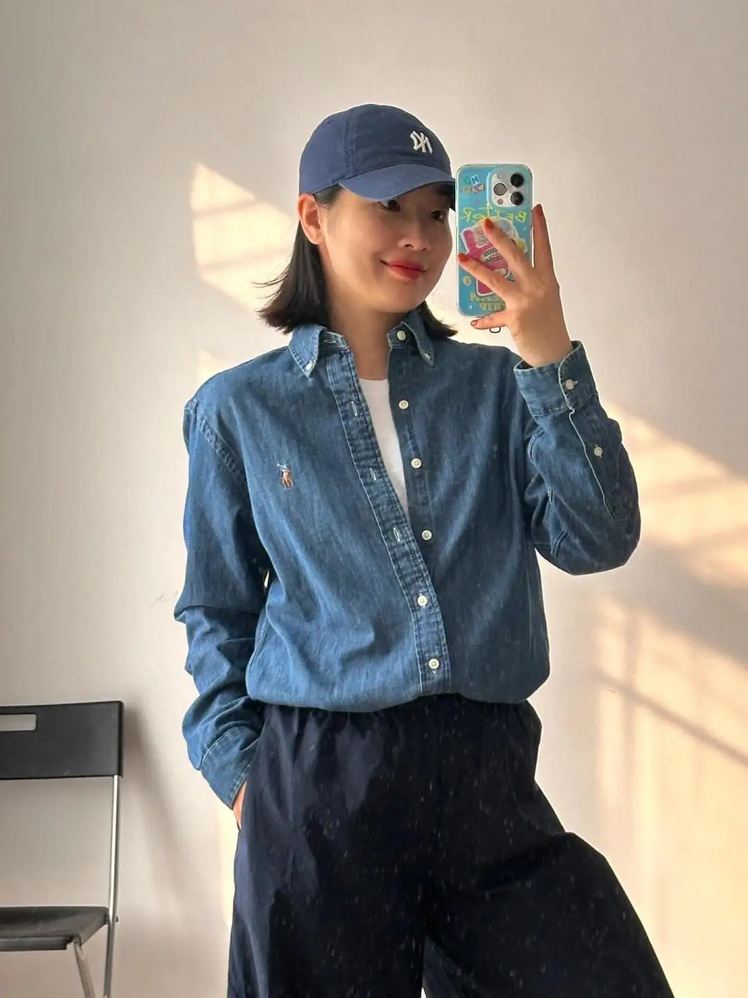 Embroidered Logo Washed Denim Shirt D17524999 — view 38