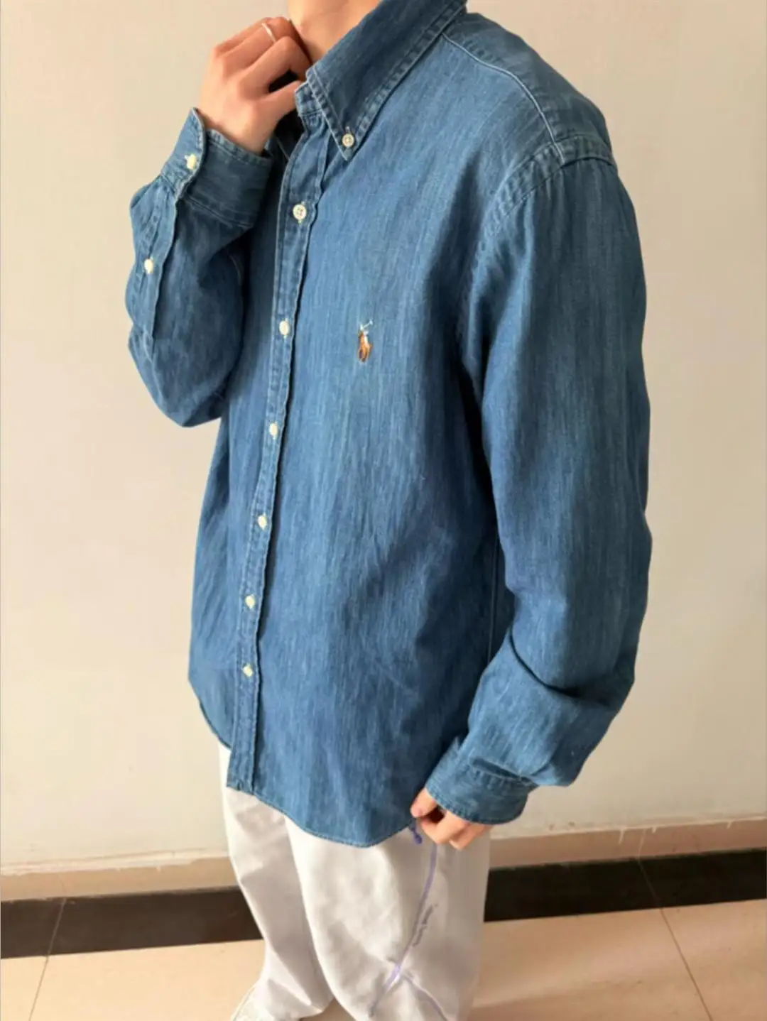 Embroidered Logo Washed Denim Shirt D17524999 — view 46
