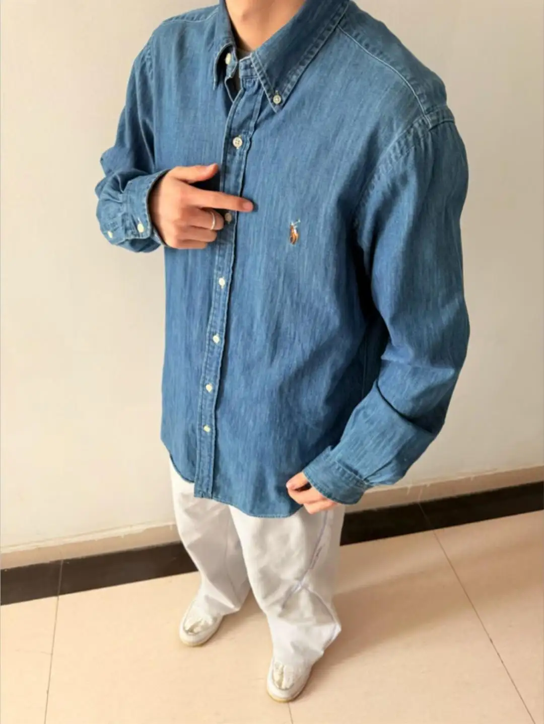 Embroidered Logo Washed Denim Shirt D17524999 — view 49