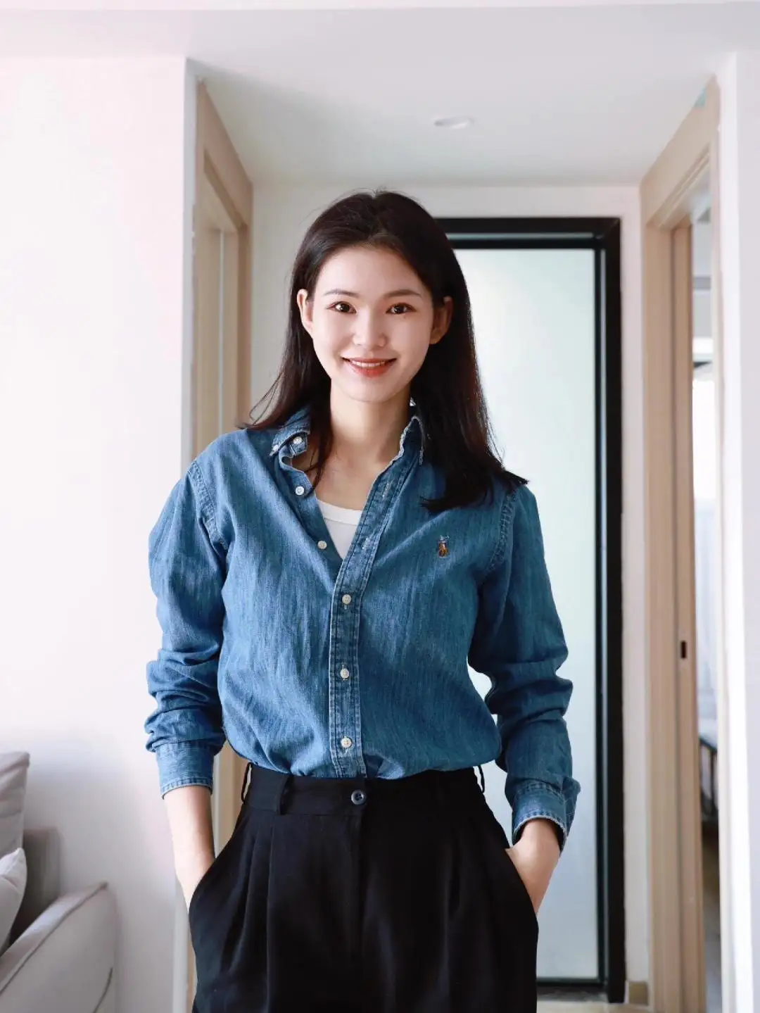 Embroidered Logo Washed Denim Shirt D17524999 — view 51