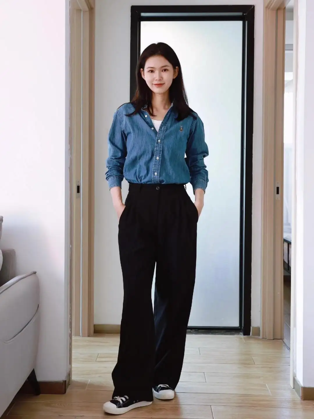 Embroidered Logo Washed Denim Shirt D17524999 — view 54