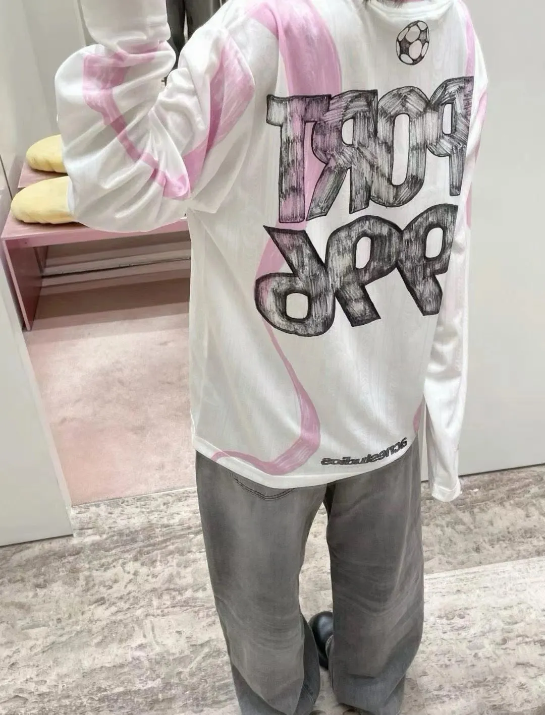 Bow Graphic Jacquard Football Jersey D15025005 — view 64