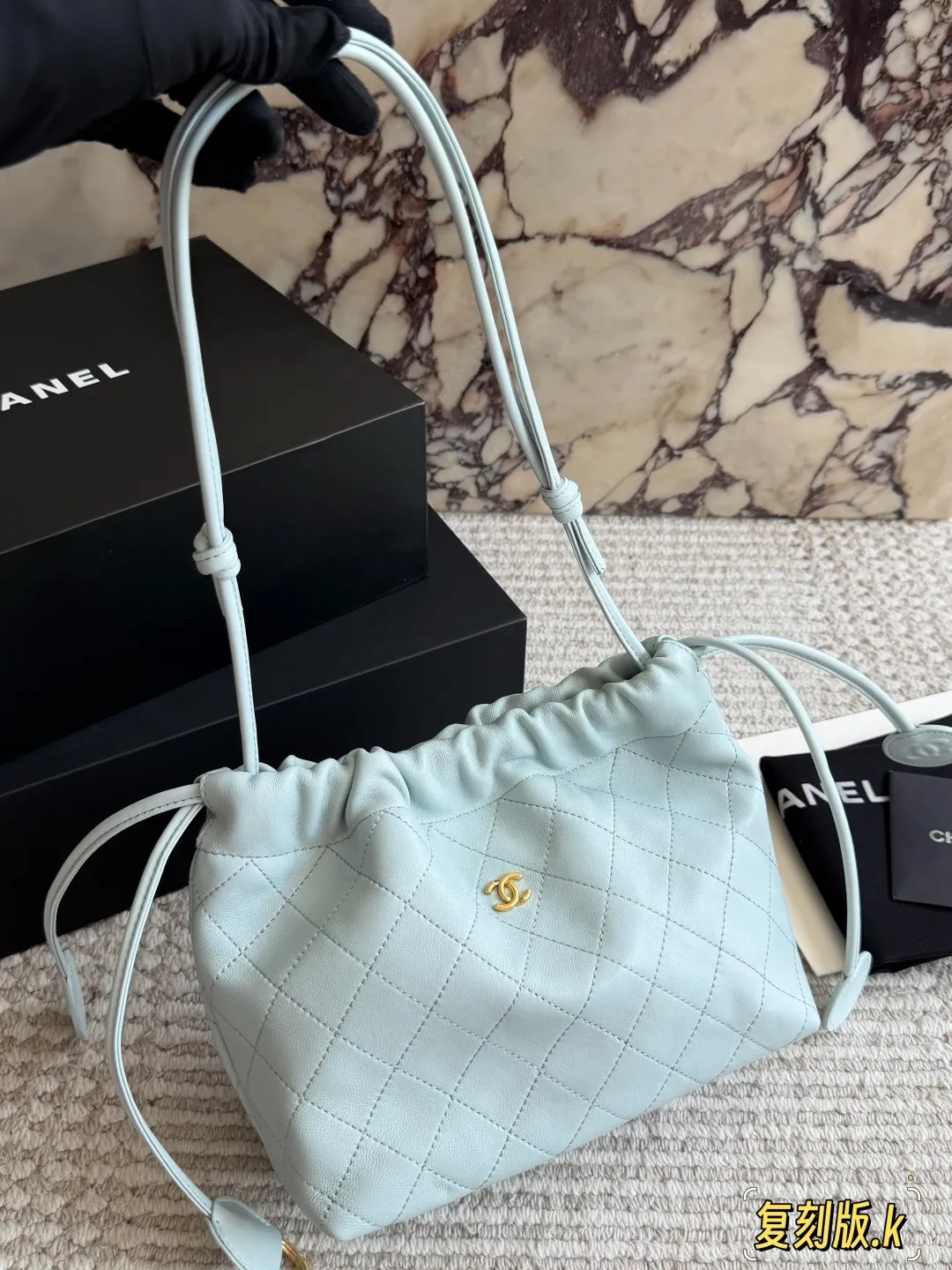 Quilted Lambskin Drawstring Bucket Bag D34018234 — view 4
