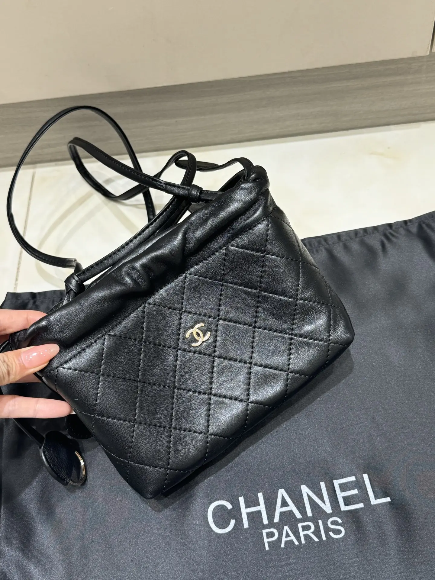 Chanel Drawstring Quilted Lambskin Bucket Bag D37018042