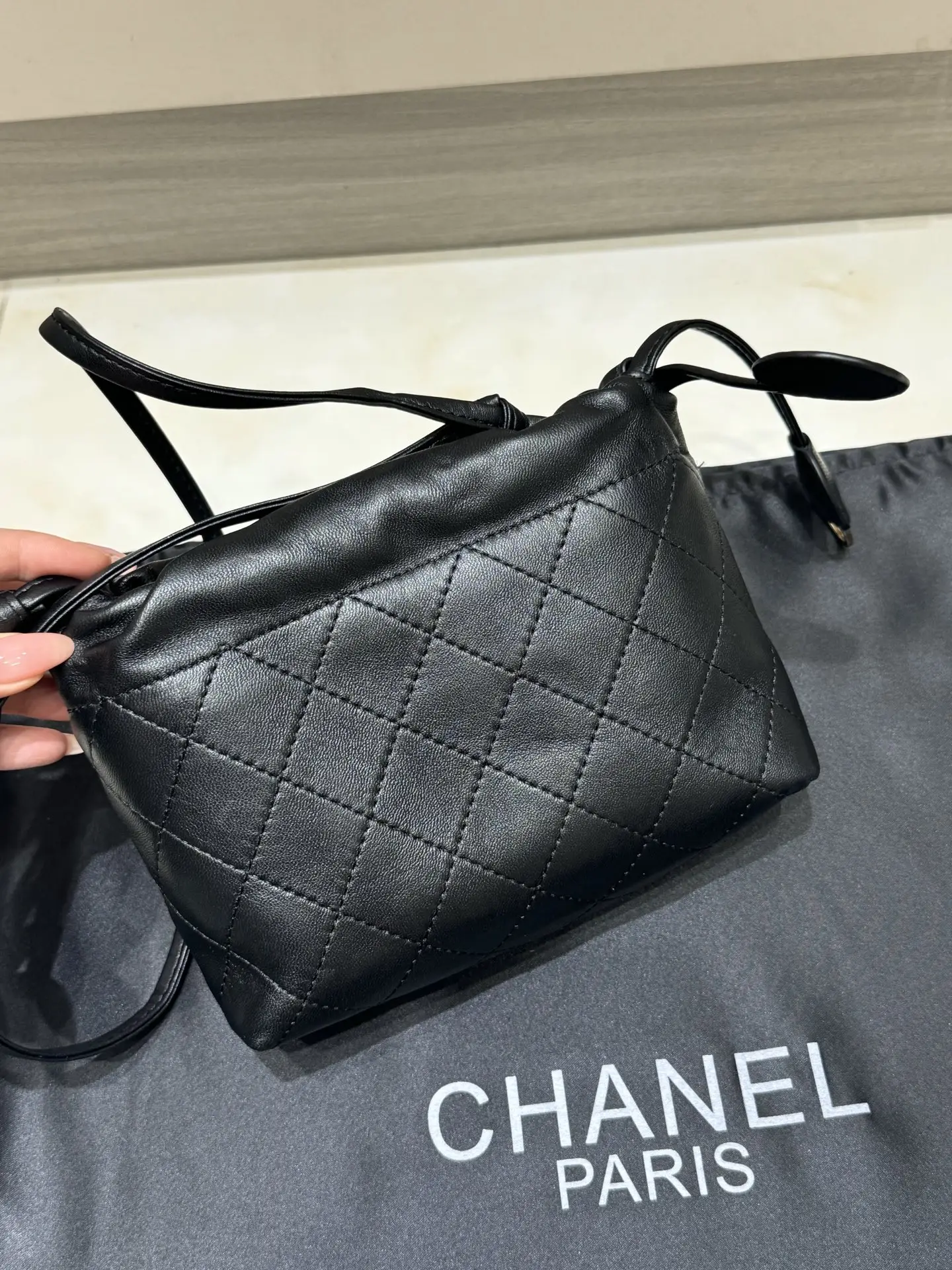 Chanel Drawstring Quilted Lambskin Bucket Bag D37018042 — view 3