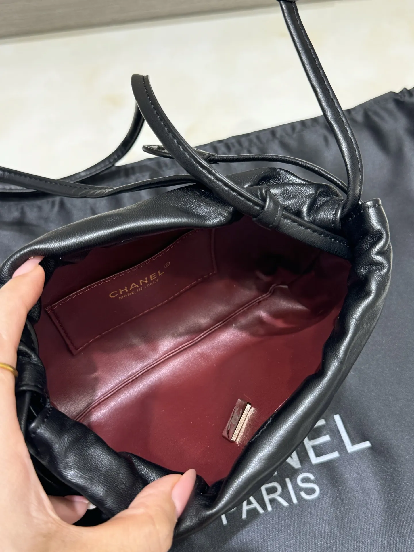 Chanel Drawstring Quilted Lambskin Bucket Bag D37018042 — view 4