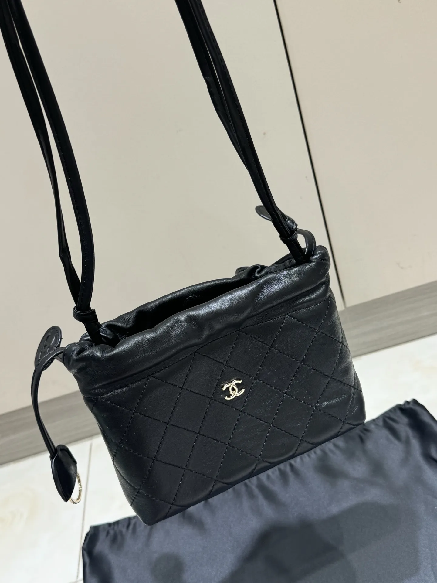 Chanel Drawstring Quilted Lambskin Bucket Bag D37018042 — view 5
