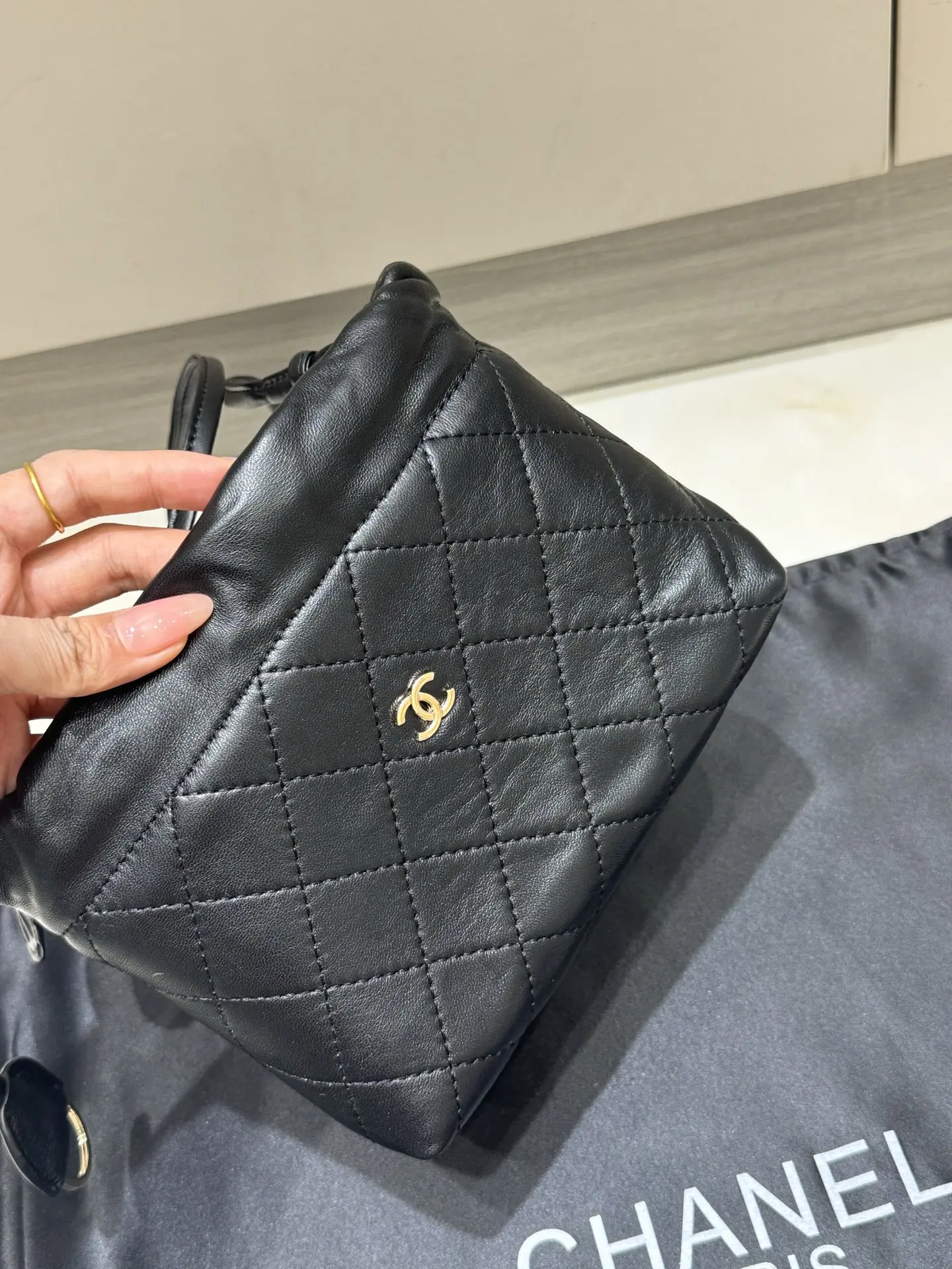 Chanel Drawstring Quilted Lambskin Bucket Bag D37018042 — view 7