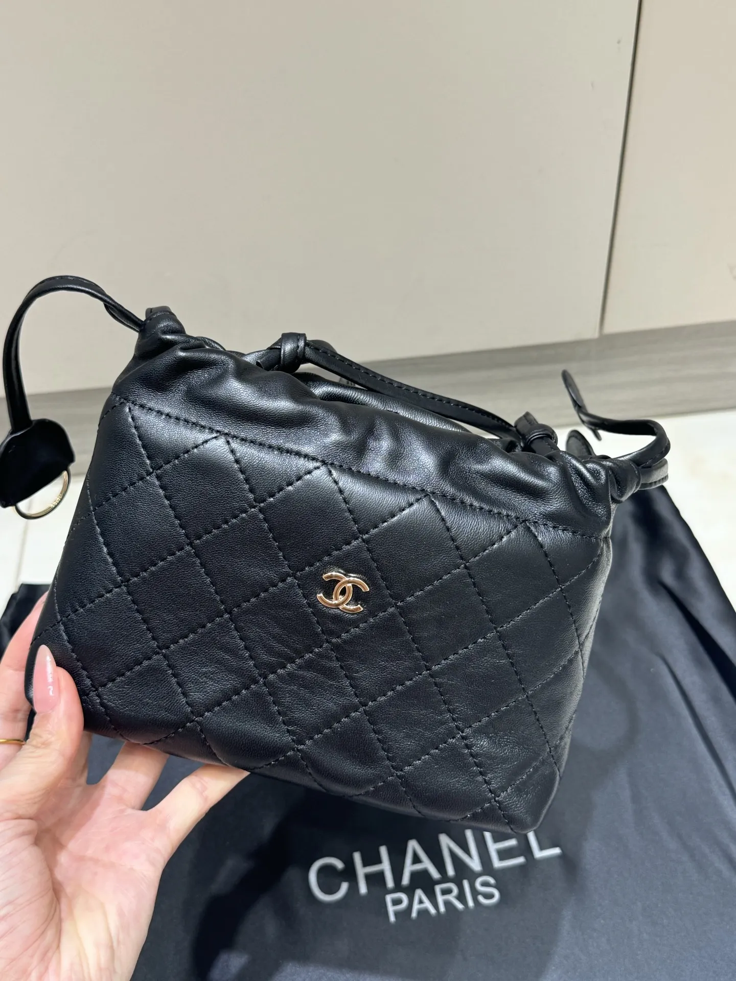 Chanel Drawstring Quilted Lambskin Bucket Bag D37018042 — view 9