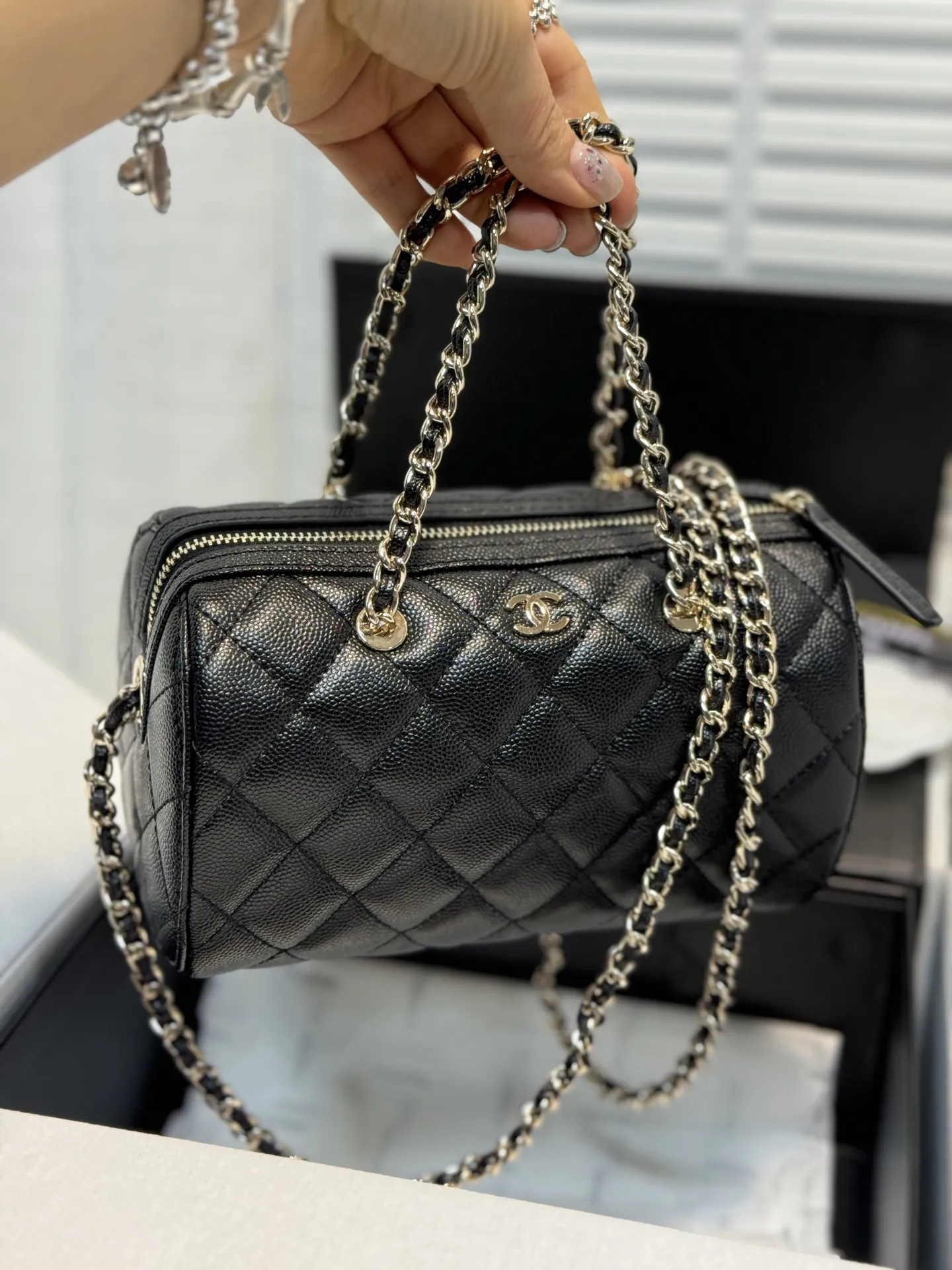 Chanel Quilted Grained Leather Bowling Bag D43018454 — view 6