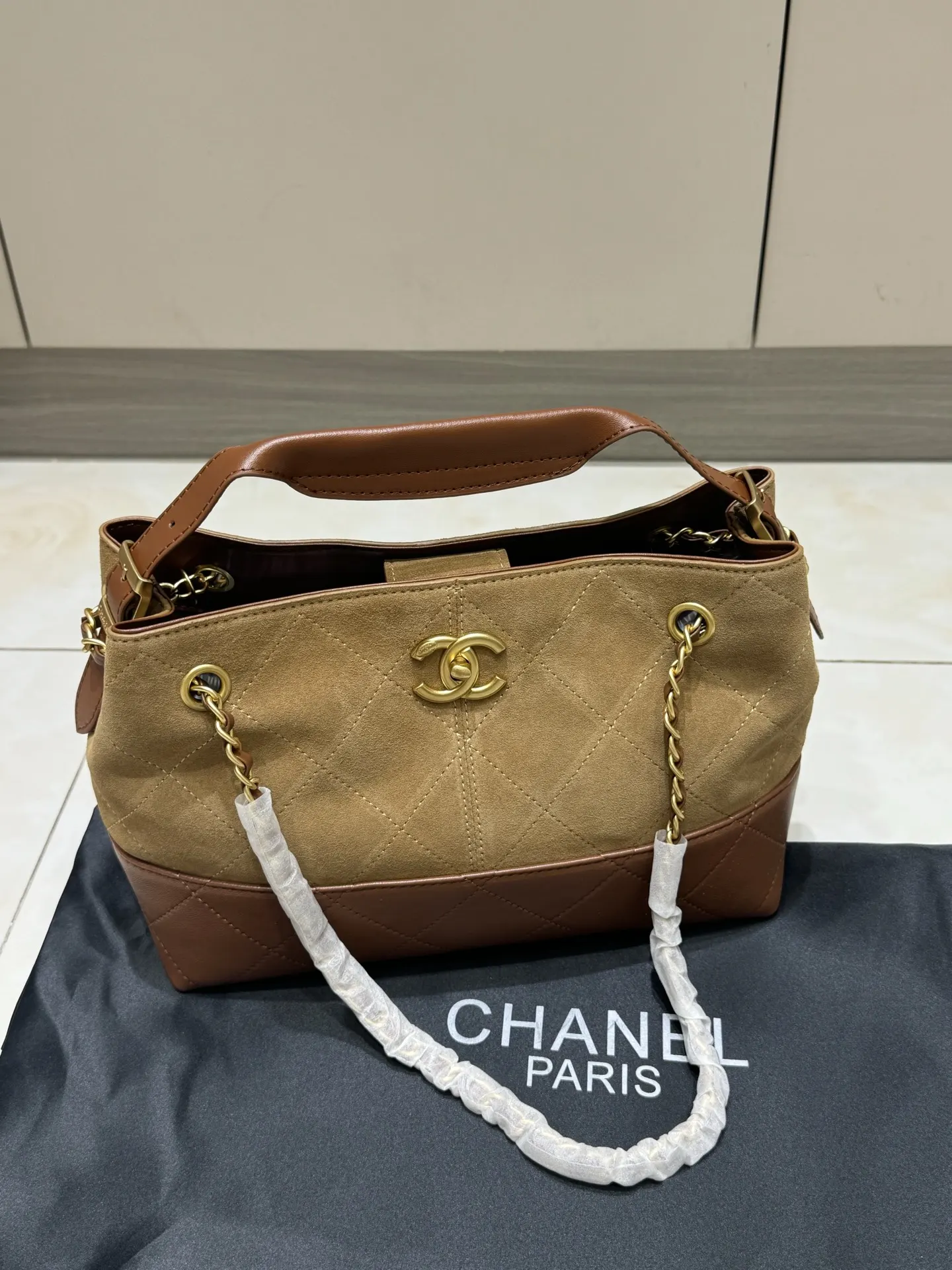 Chanel Quilted Suede & Leather Tote Bag D43018465