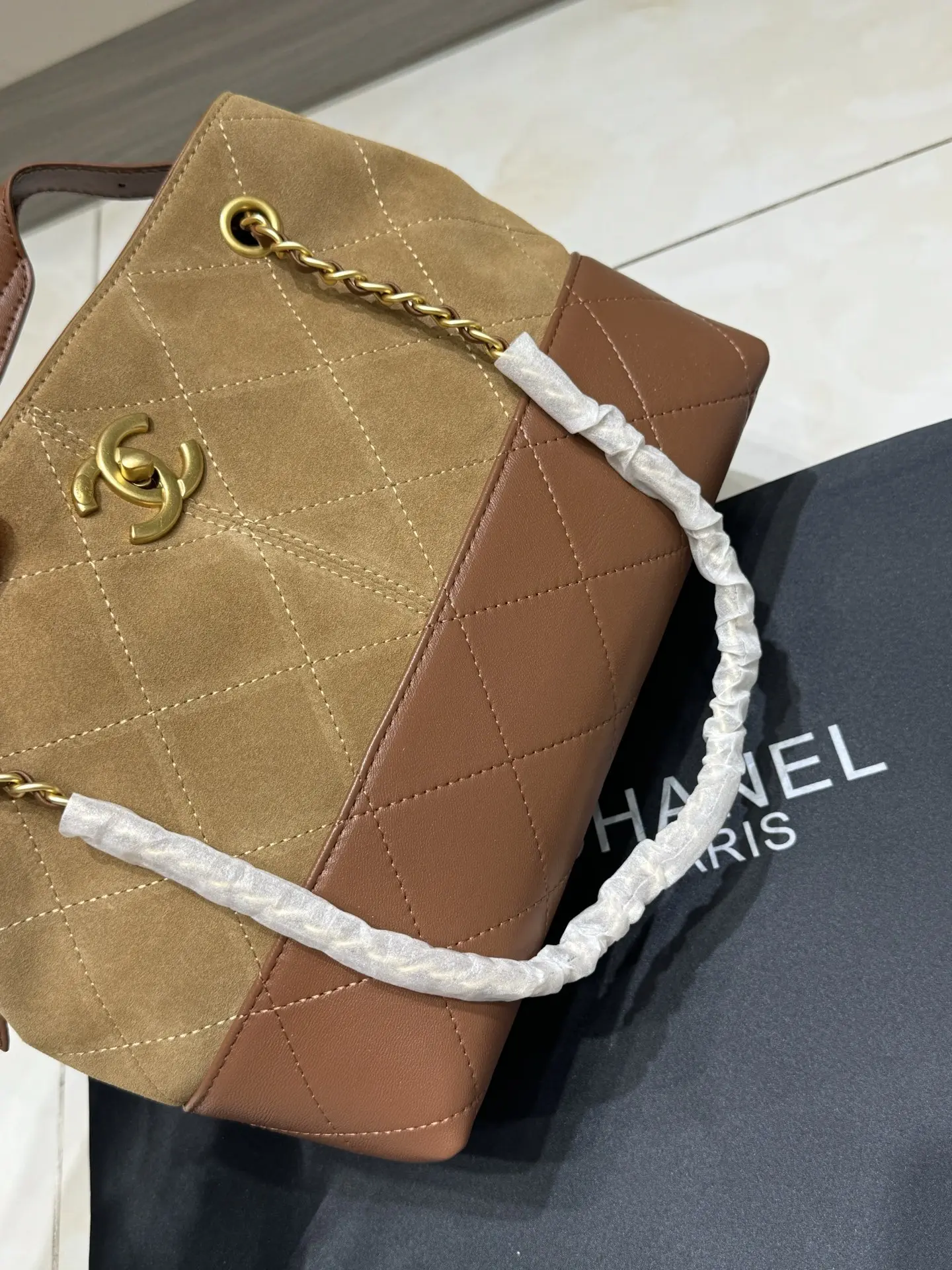 Chanel Quilted Suede & Leather Tote Bag D43018465 — view 4