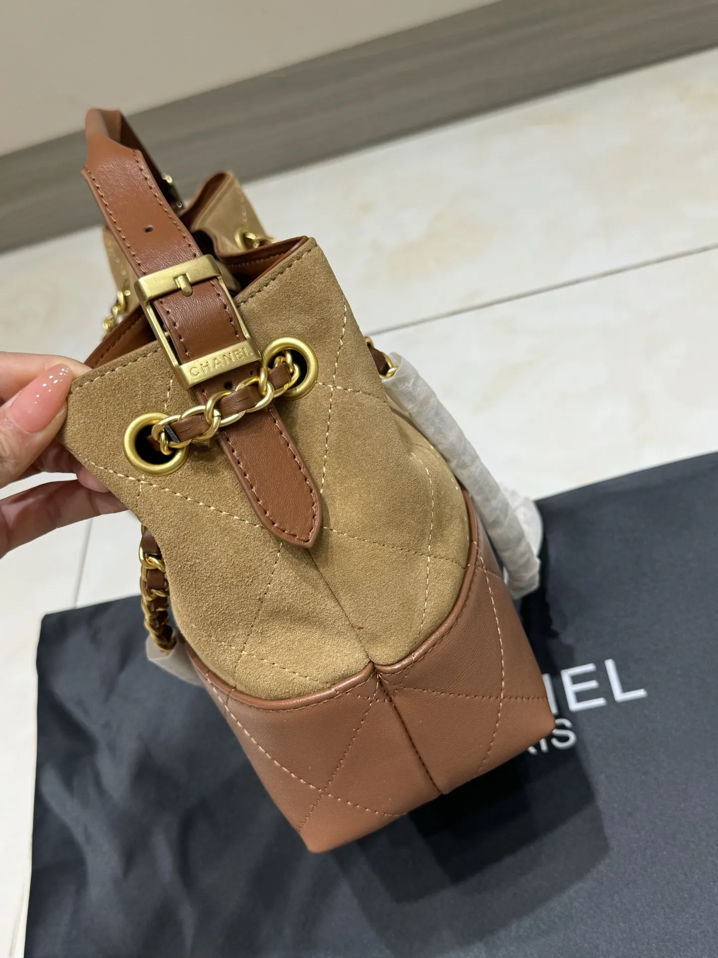 Chanel Quilted Suede & Leather Tote Bag D43018465 — view 5