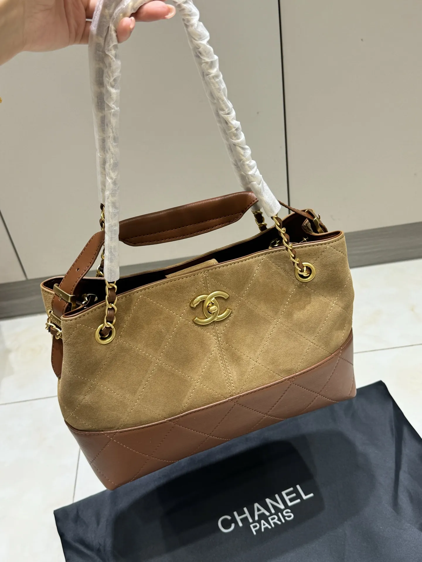 Chanel Quilted Suede & Leather Tote Bag D43018465 — view 11