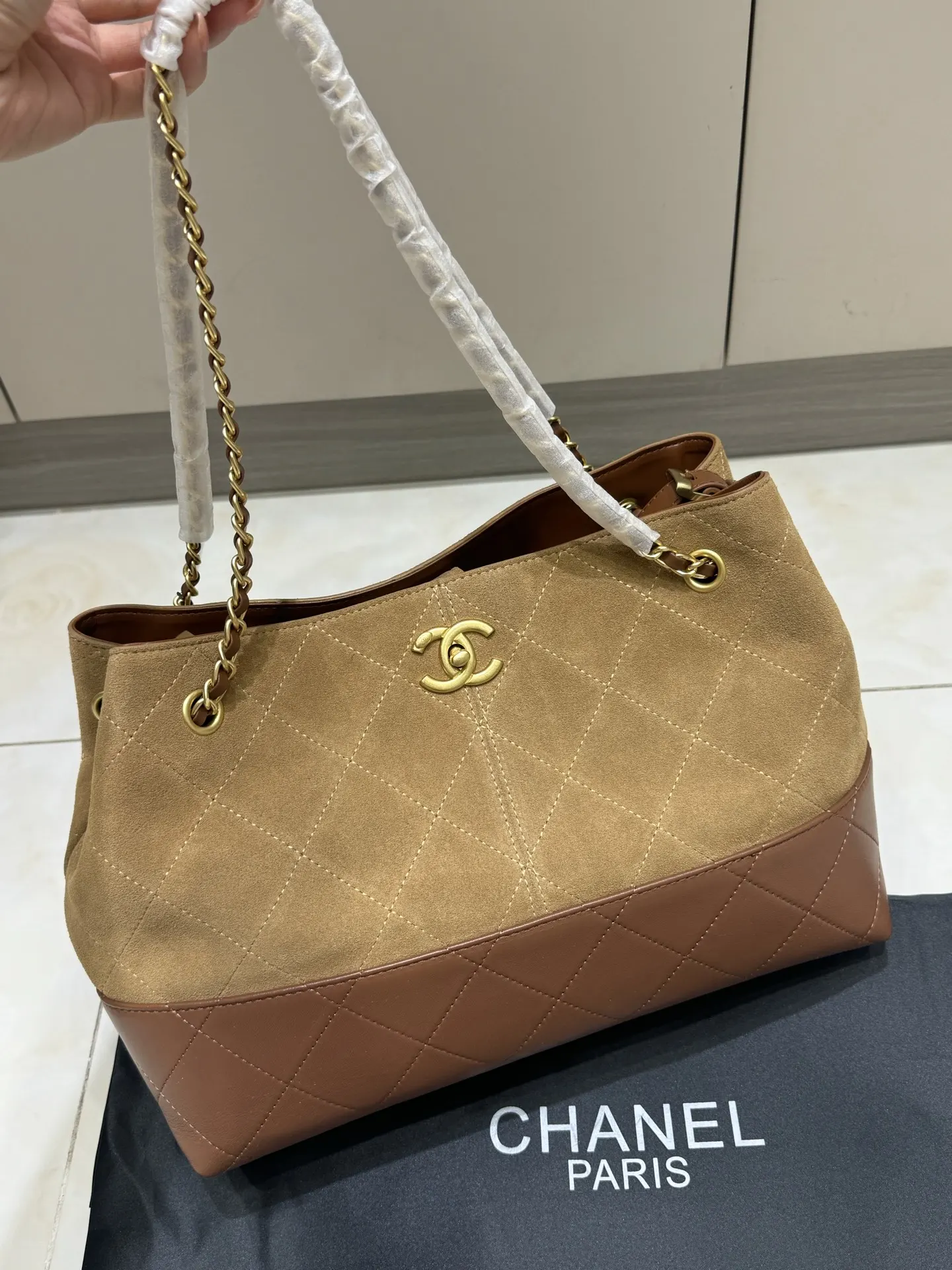 Chanel Suede & Leather Quilted Tote Bag D44518464 — view 2