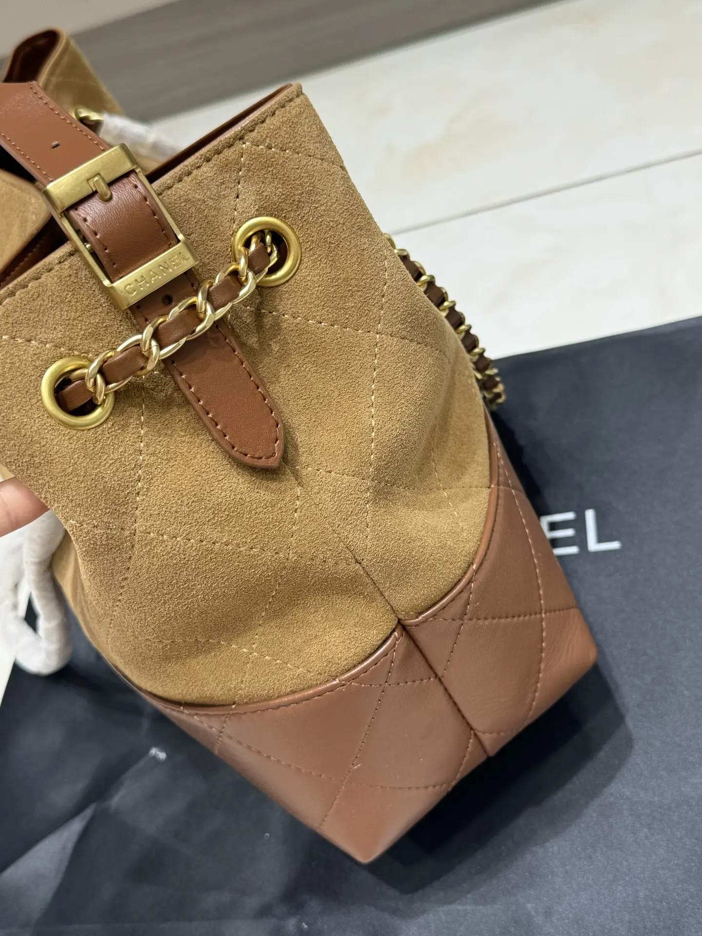 Chanel Suede & Leather Quilted Tote Bag D44518464 — view 6