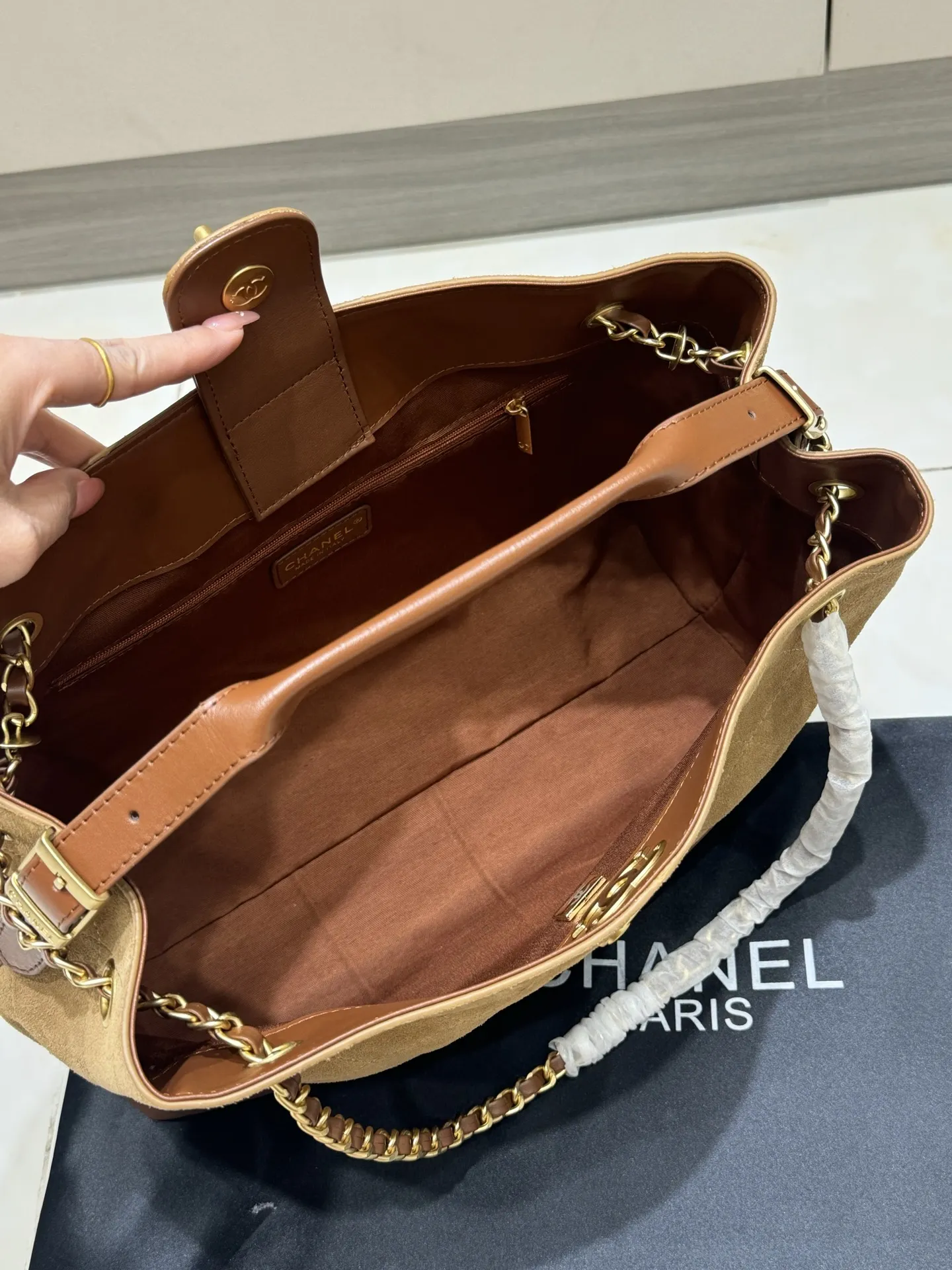 Chanel Suede & Leather Quilted Tote Bag D44518464 — view 9
