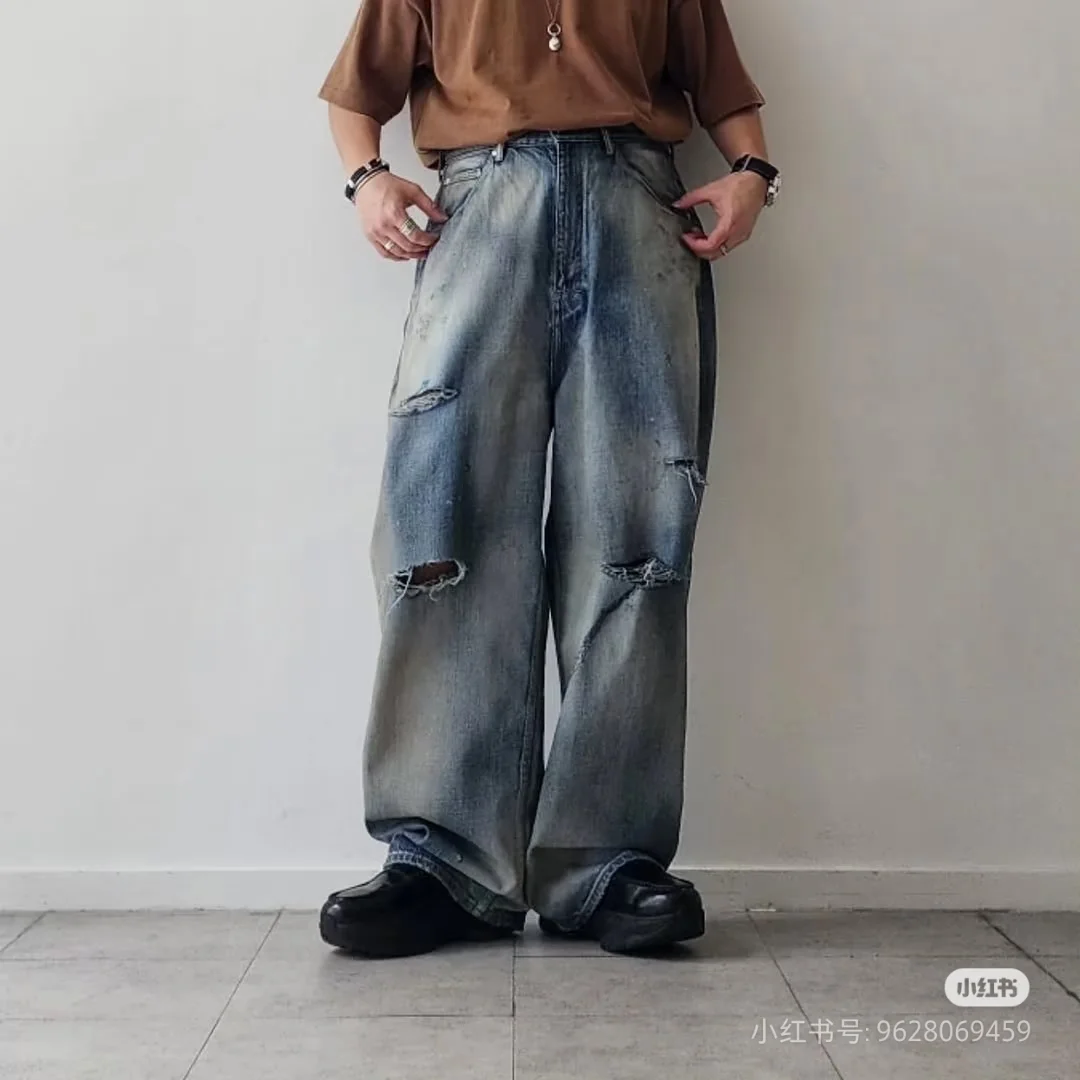 Ancellm Distressed Mud-Dyed Wide-Leg Jeans D21521864 — view 2