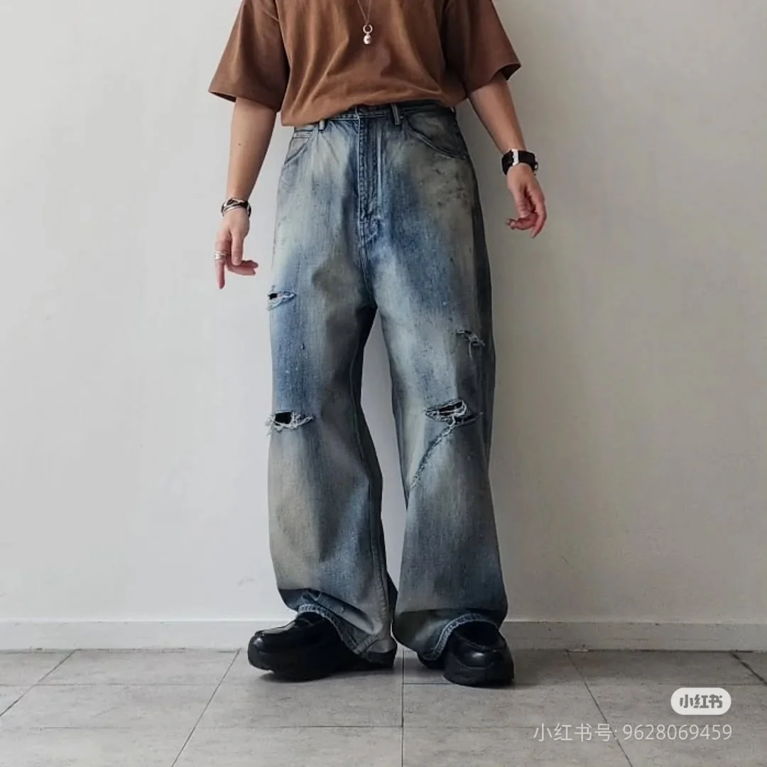 Ancellm Distressed Mud-Dyed Wide-Leg Jeans D21521864 — view 4
