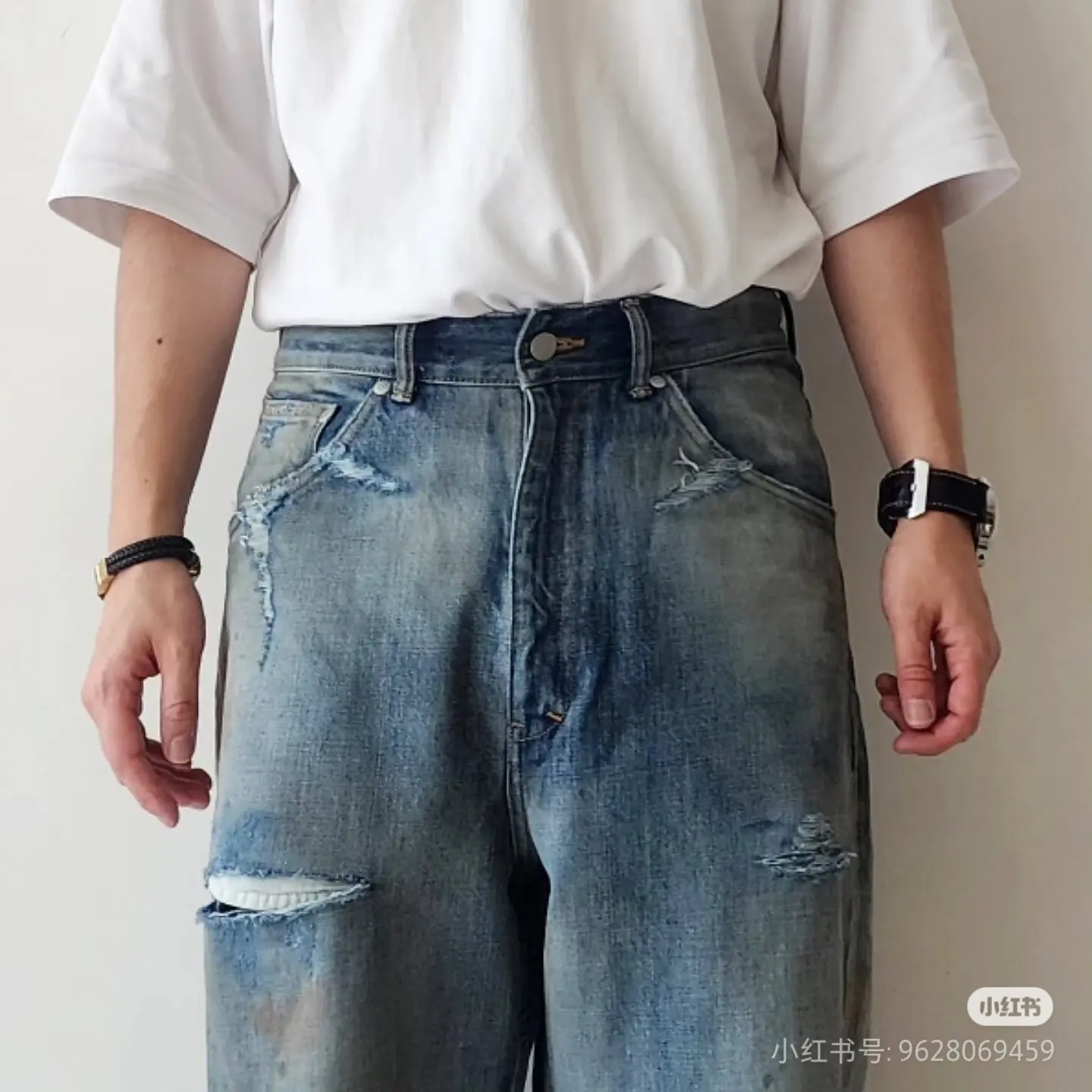Ancellm Distressed Mud-Dyed Wide-Leg Jeans D21521864 — view 7