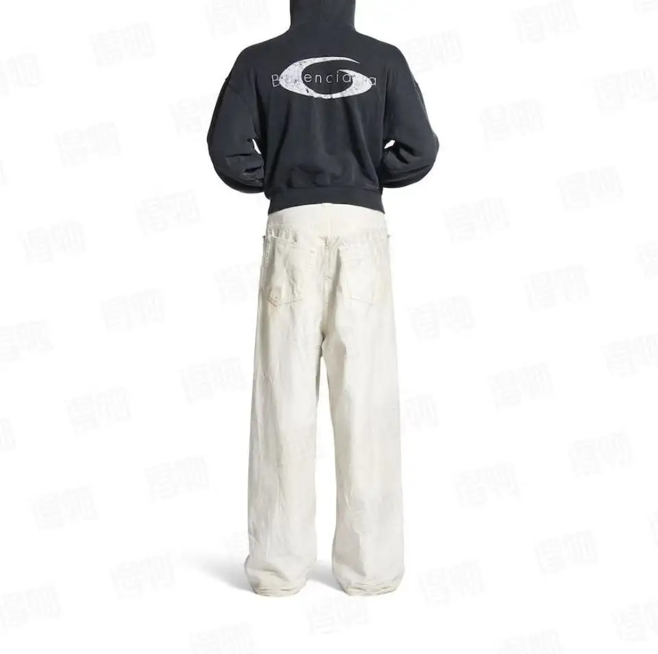 Mud-Stained Distressed Wide-Leg Jeans D23519986