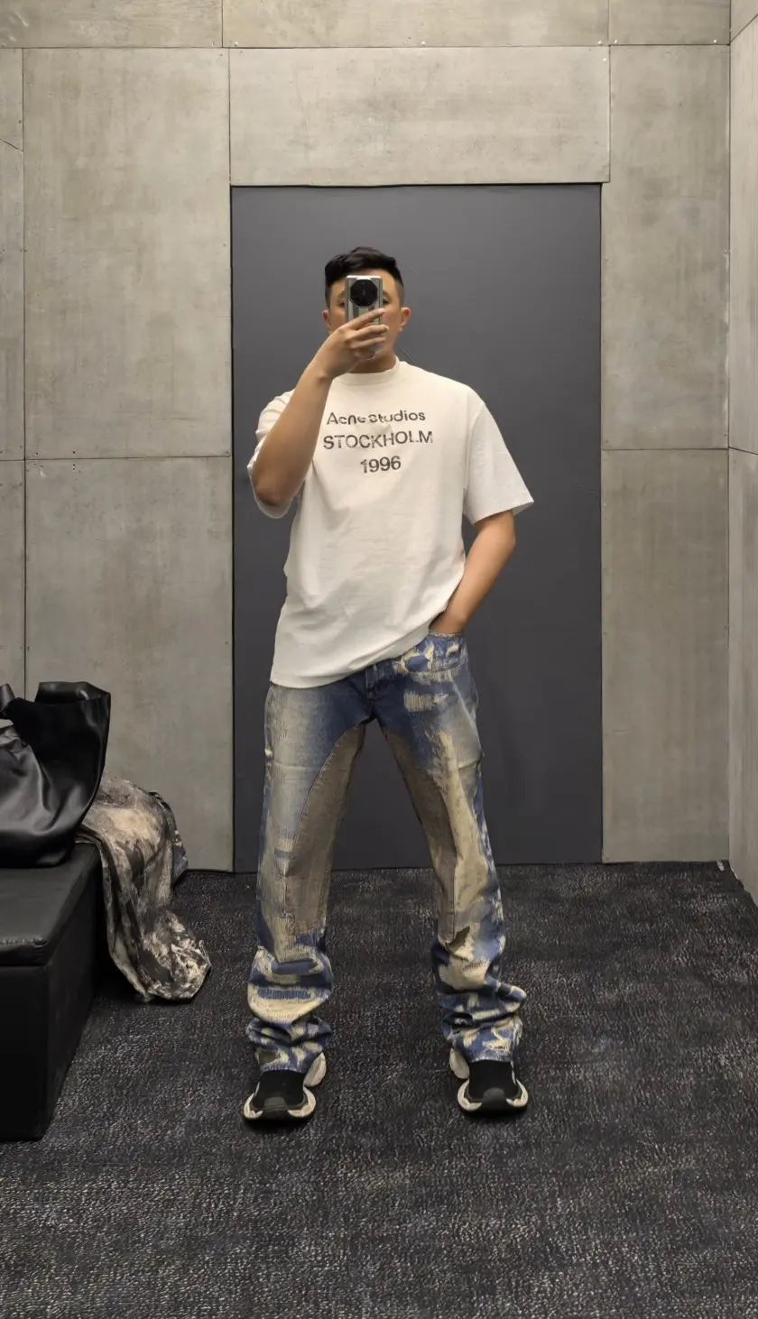 3D-Print Effect Distressed Slim-Fit Jeans D26019924 — view 2