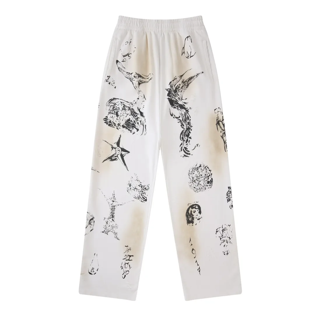 Graffiti Print Distressed Sweatpants D29913001