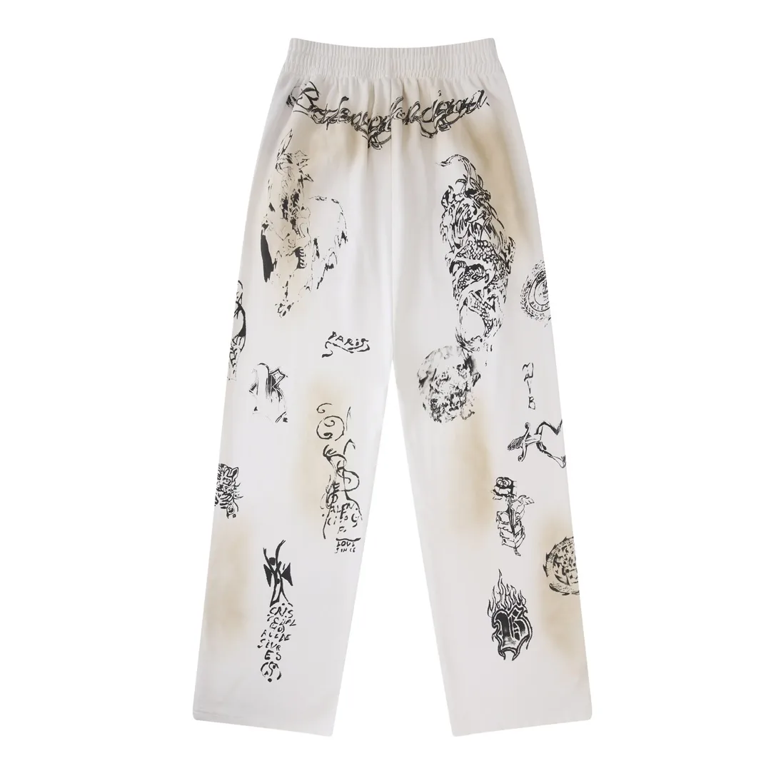 Graffiti Print Distressed Sweatpants D29913001 — view 2