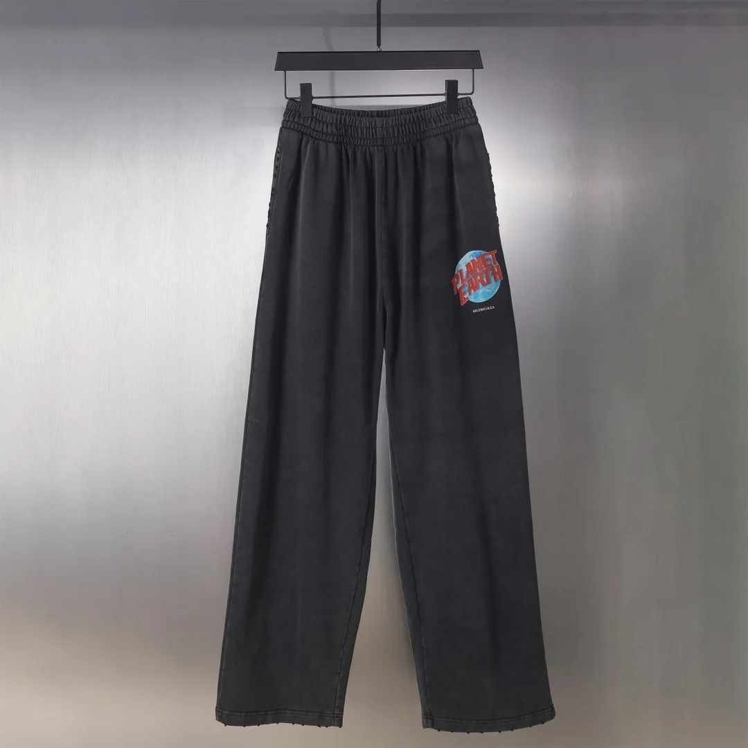 Planet Earth Print Washed Cotton Sweatpants D26520090