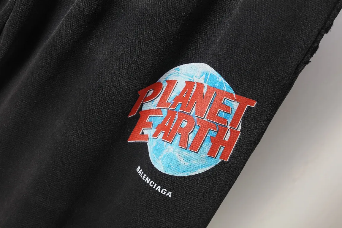 Planet Earth Print Washed Cotton Sweatpants D26520090 — view 3