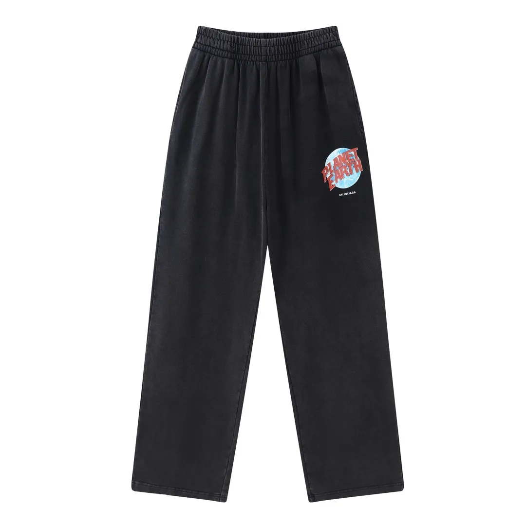Planet Earth Print Washed Cotton Sweatpants D26520090 — view 10